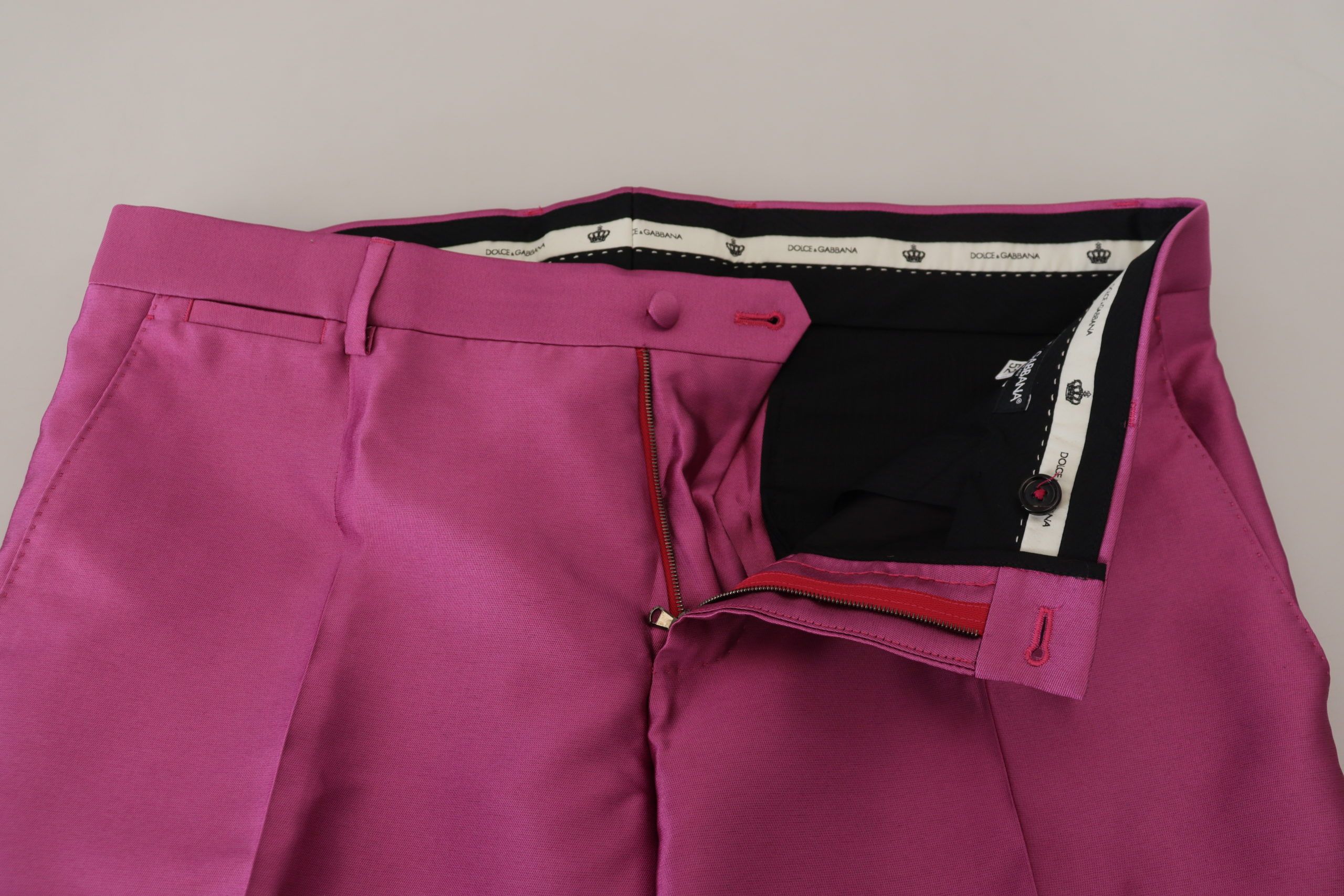 Dolce &amp; Gabbana Pink Silk Slim Pants Dress Formal Trousers