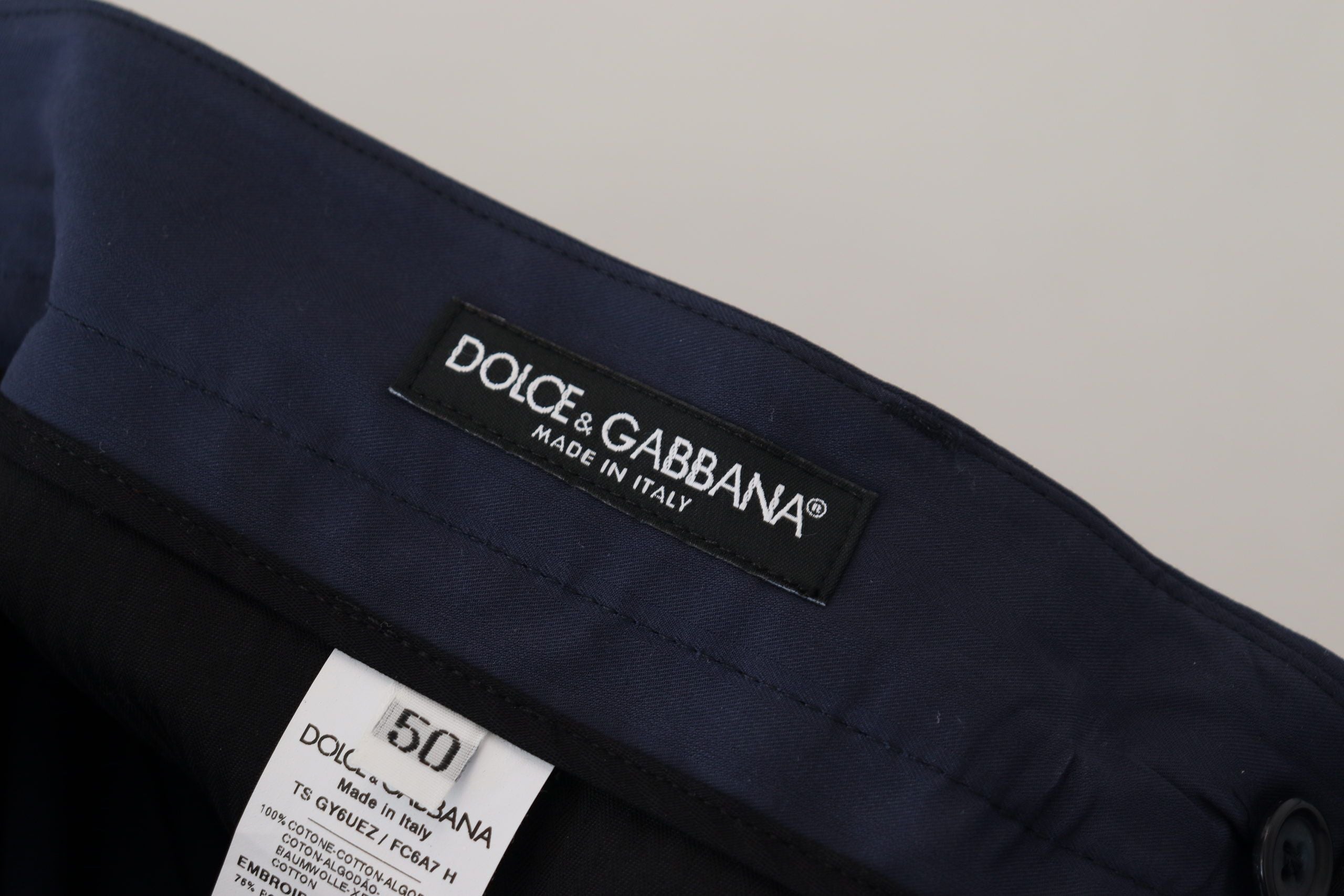 Dolce &amp; Gabbana Blue Cotton Slim Trousers Chinos Pants