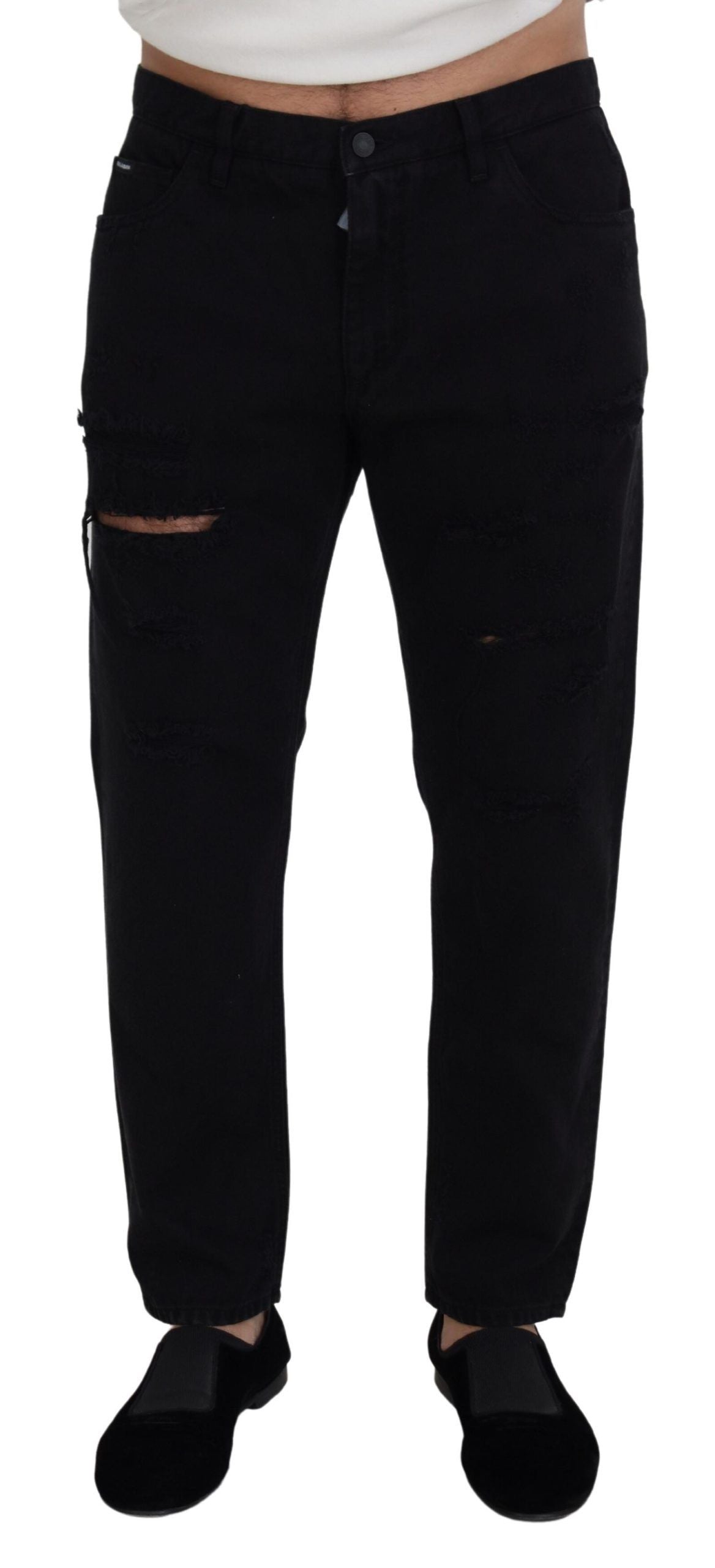 Dolce &amp; Gabbana Black Loose Regular Ripped Cotton Jeans