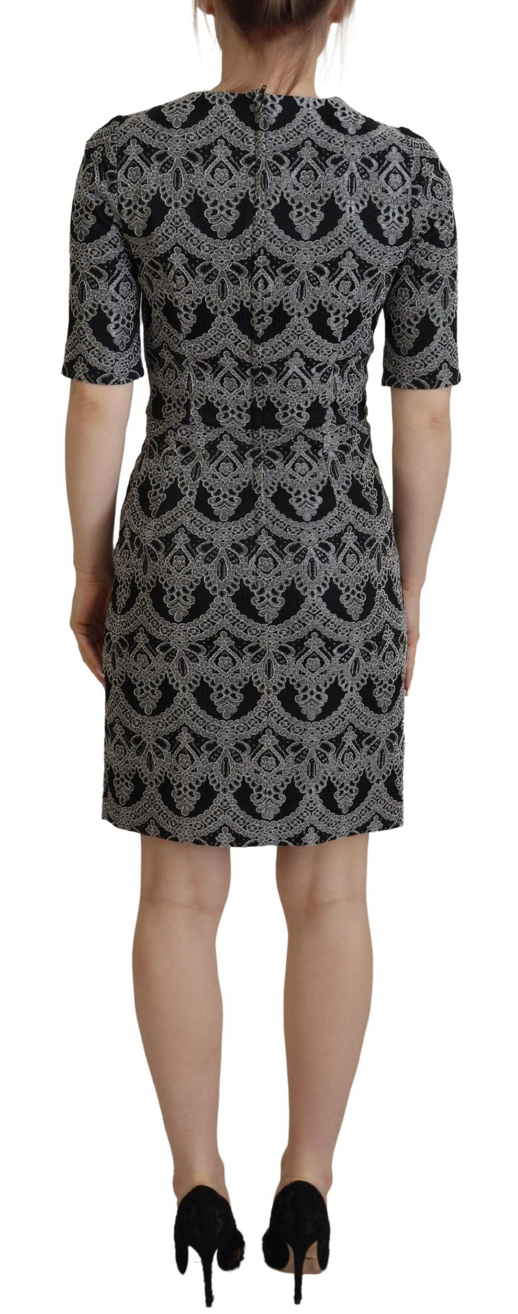 Dolce & Gabbana Schwarz-graues Jacquard-Bodycon-Kleid