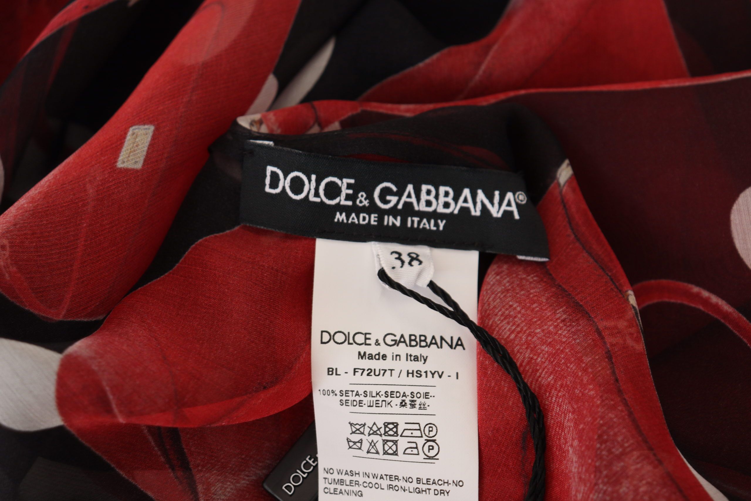 Dolce &amp; Gabbana Black Red Sicily Bag Silk Shirt Top Blouse