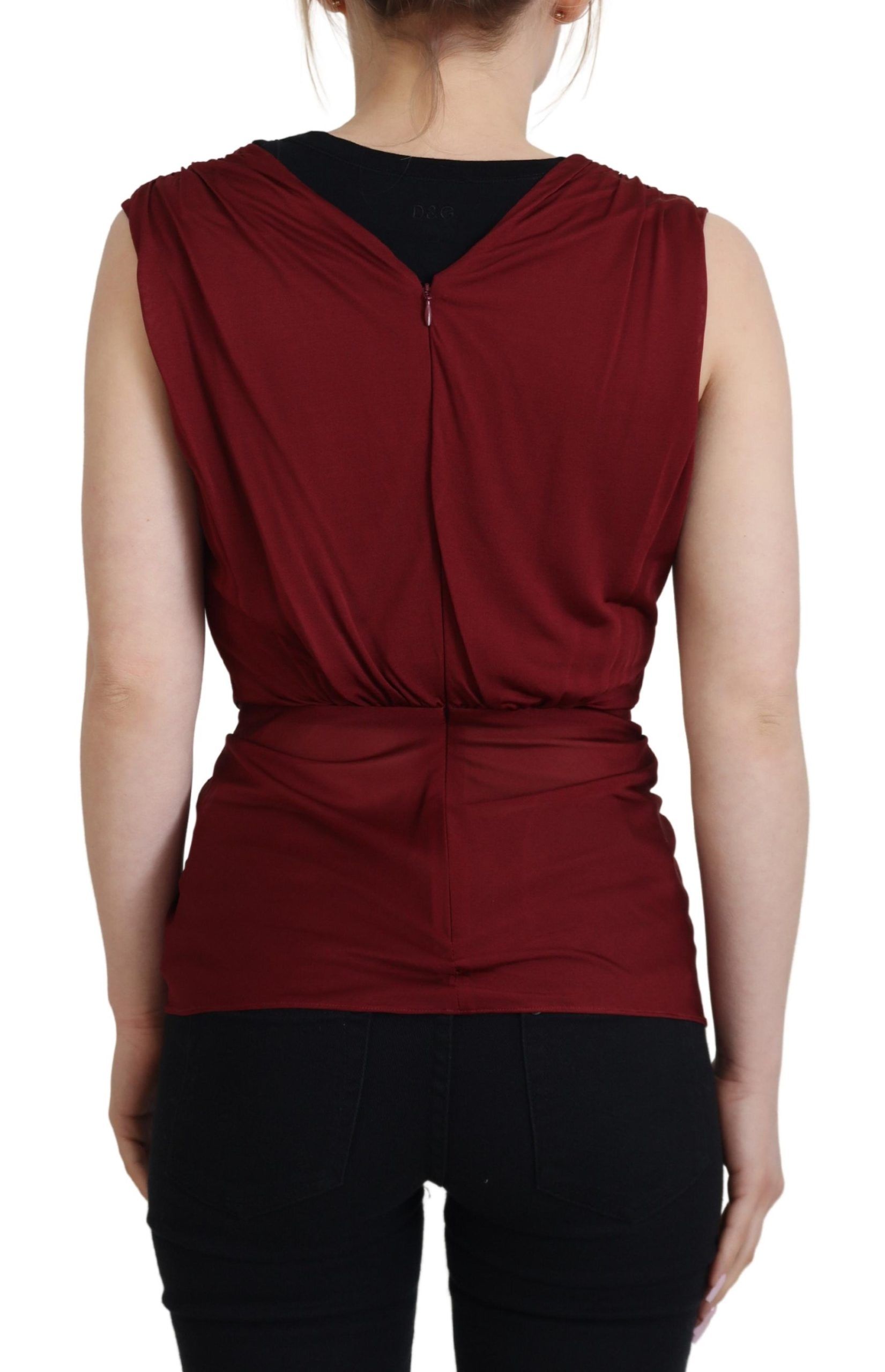 Dolce &amp; Gabbana Burgundy Silk Blend Top Blouse