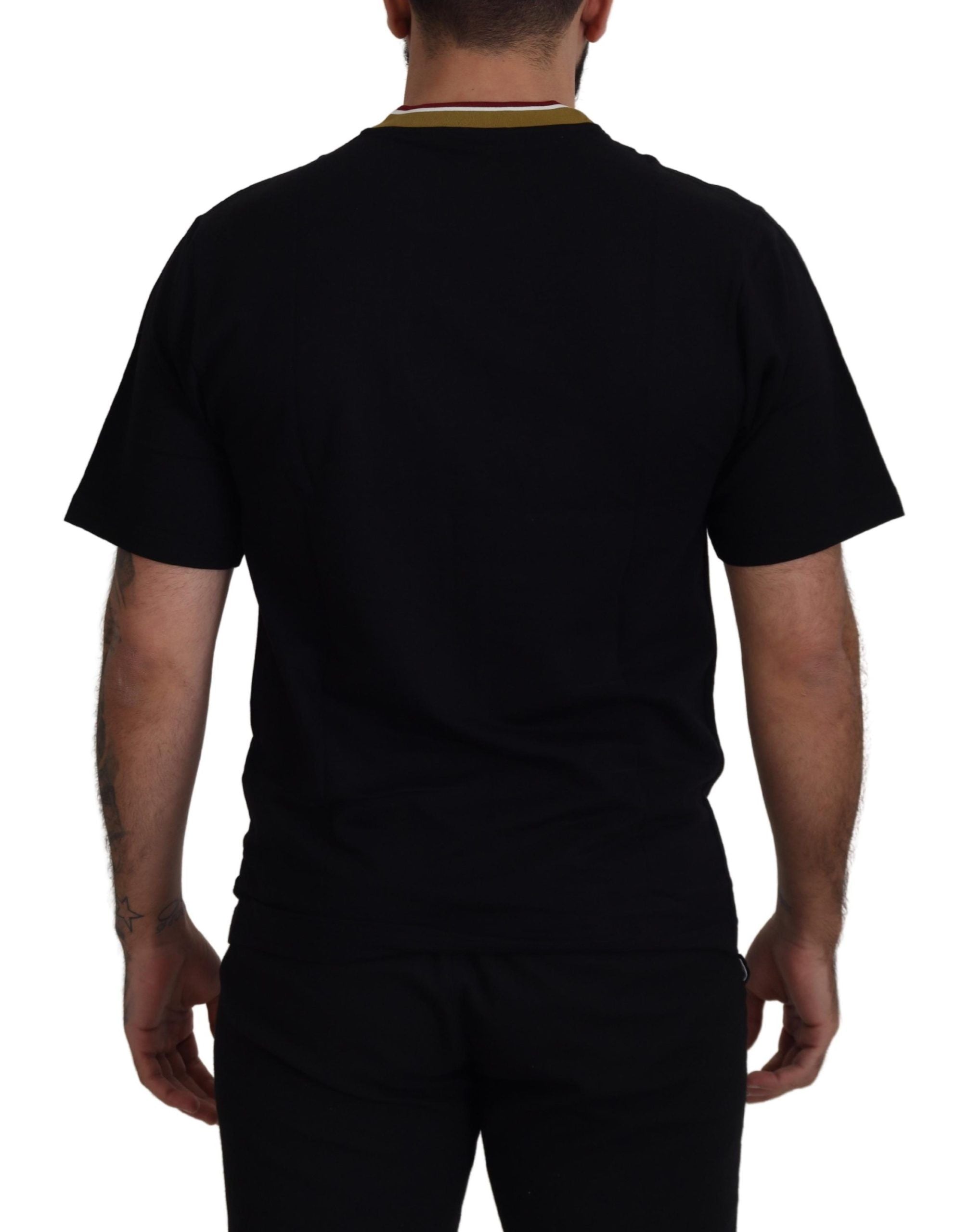 Dolce &amp; Gabbana Black cotton embroidered crew neck T-shirt