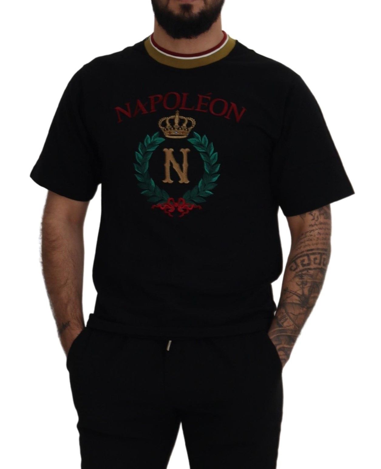 Dolce &amp; Gabbana Black cotton embroidered crew neck T-shirt
