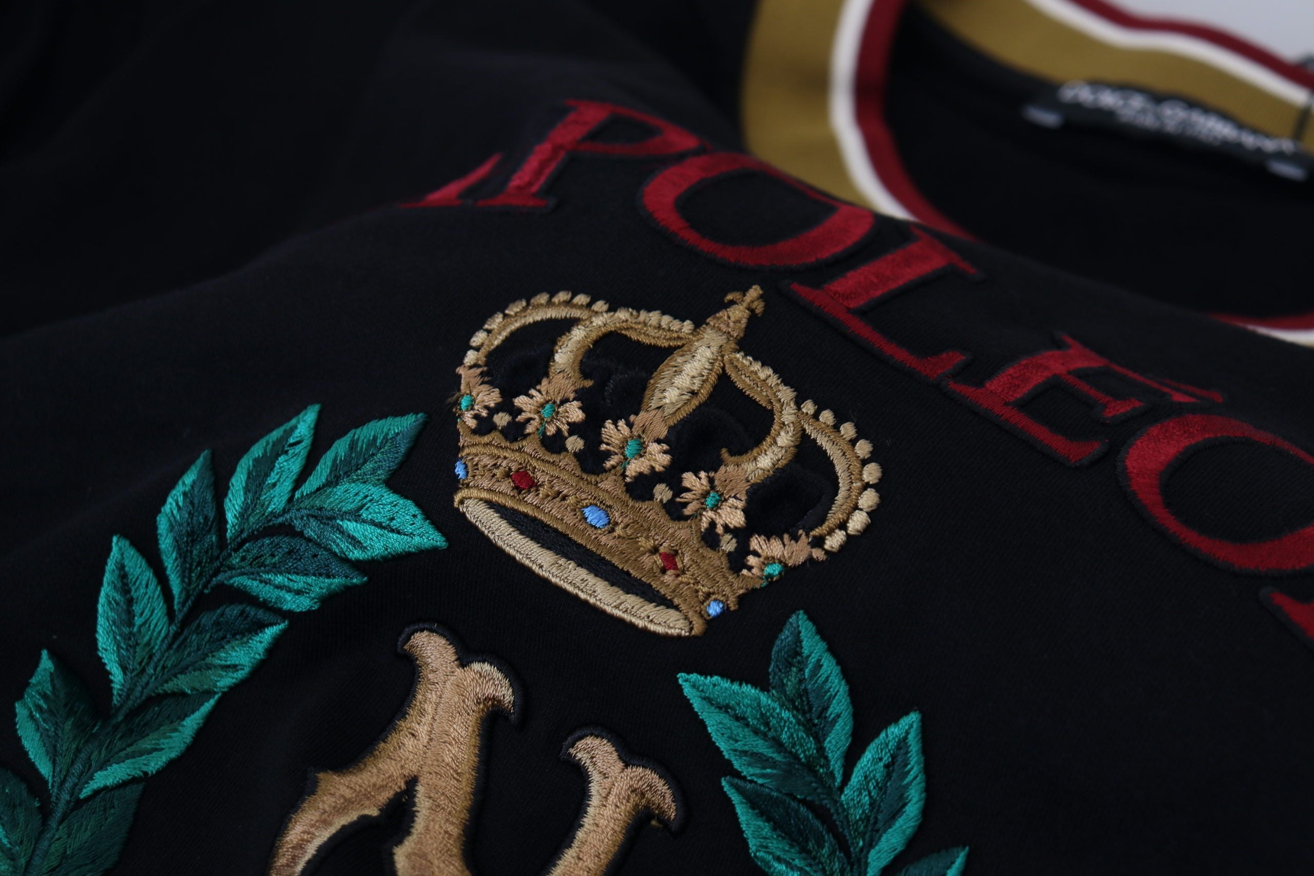 Dolce &amp; Gabbana Black cotton embroidered crew neck T-shirt