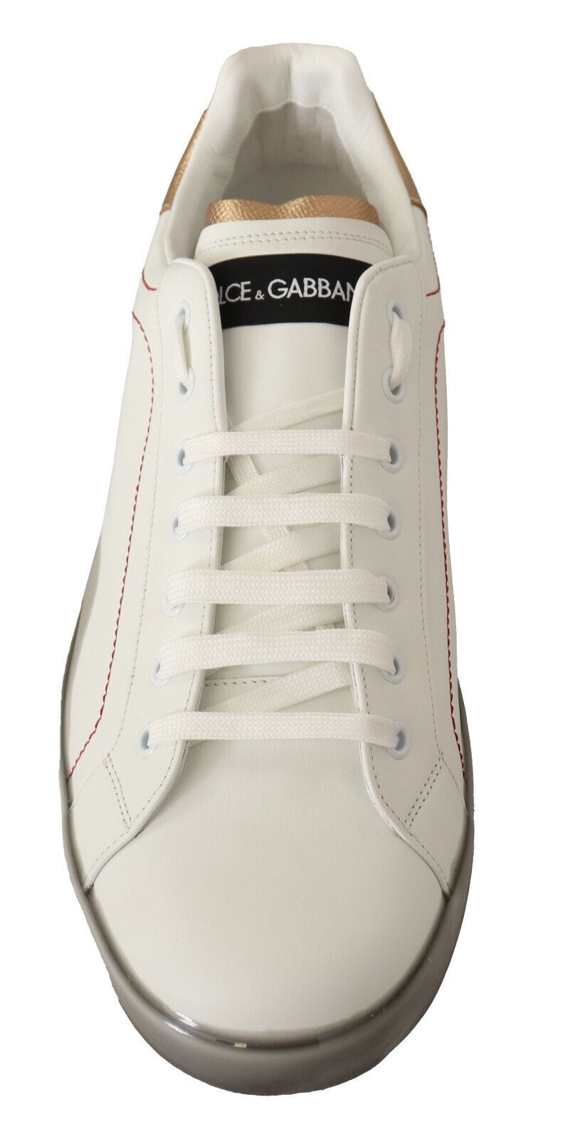 Dolce &amp; Gabbana White Gold Leather Low Top Sneakers Casual Shoes