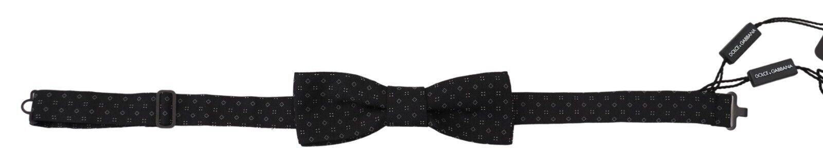 Dolce &amp; Gabbana Black patterned silk papillon bow tie with adjustable neck