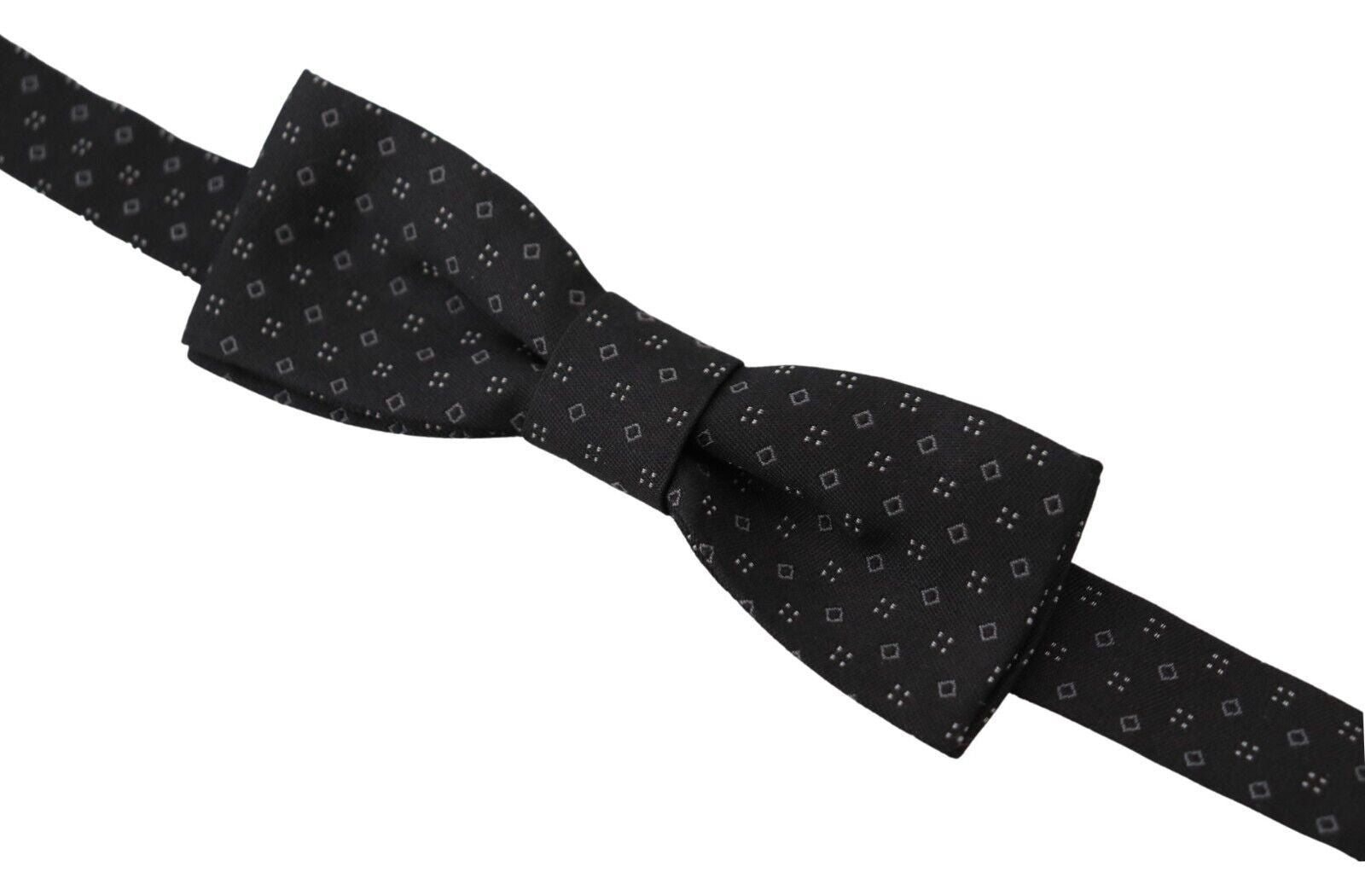 Dolce &amp; Gabbana Black patterned silk papillon bow tie with adjustable neck