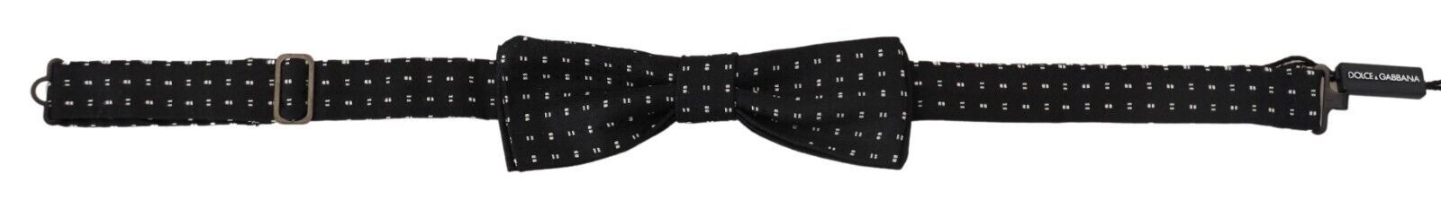 Dolce &amp; Gabbana Black Silk Patterned Neck Papillon Accessory Bow Tie