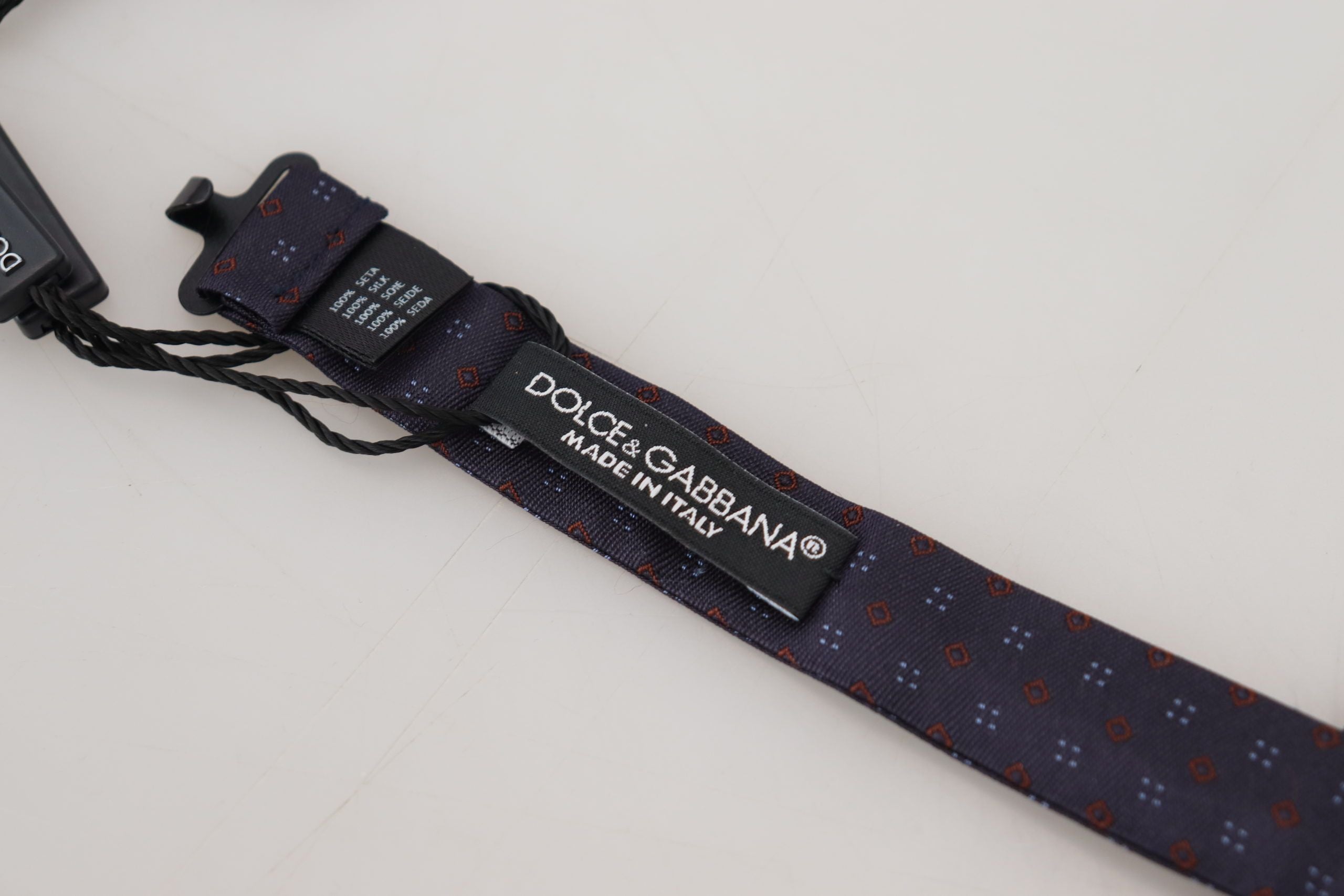 Dolce &amp; Gabbana blue patterned silk papillon bow tie with adjustable neck