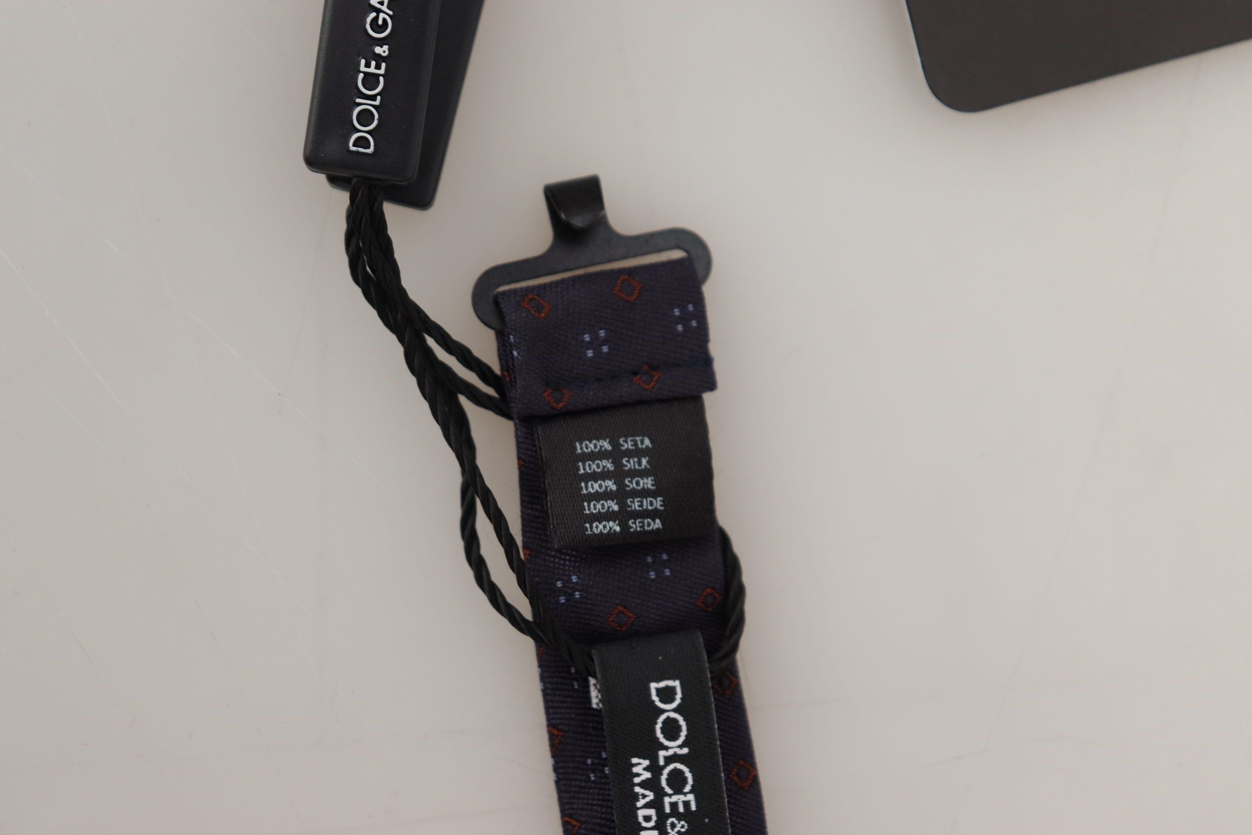 Dolce &amp; Gabbana blue patterned silk papillon bow tie with adjustable neck