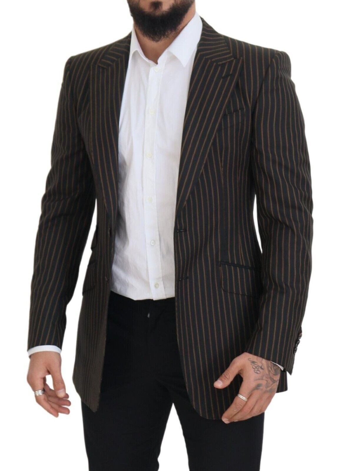Dolce &amp; Gabbana black-brown striped single-breasted blazer
