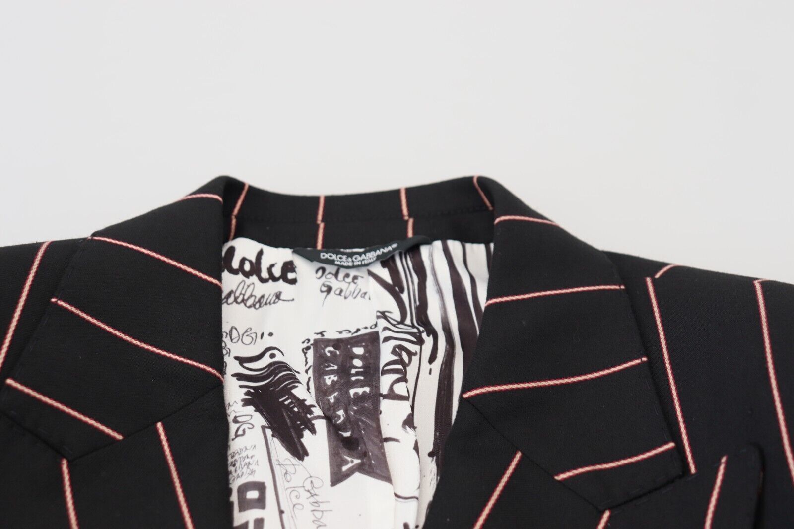 Dolce & Gabbana Schwarzer gestreifter Viskose-Blazer mit zwei Brüsten