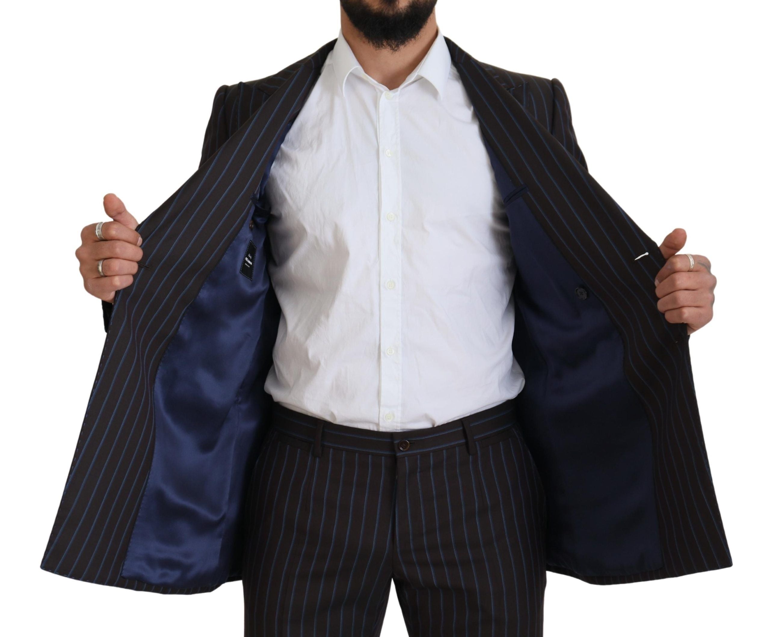 Dolce & Gabbana Schwarzer gestreifter Anzug aus Wolle, formell, 2-teilig