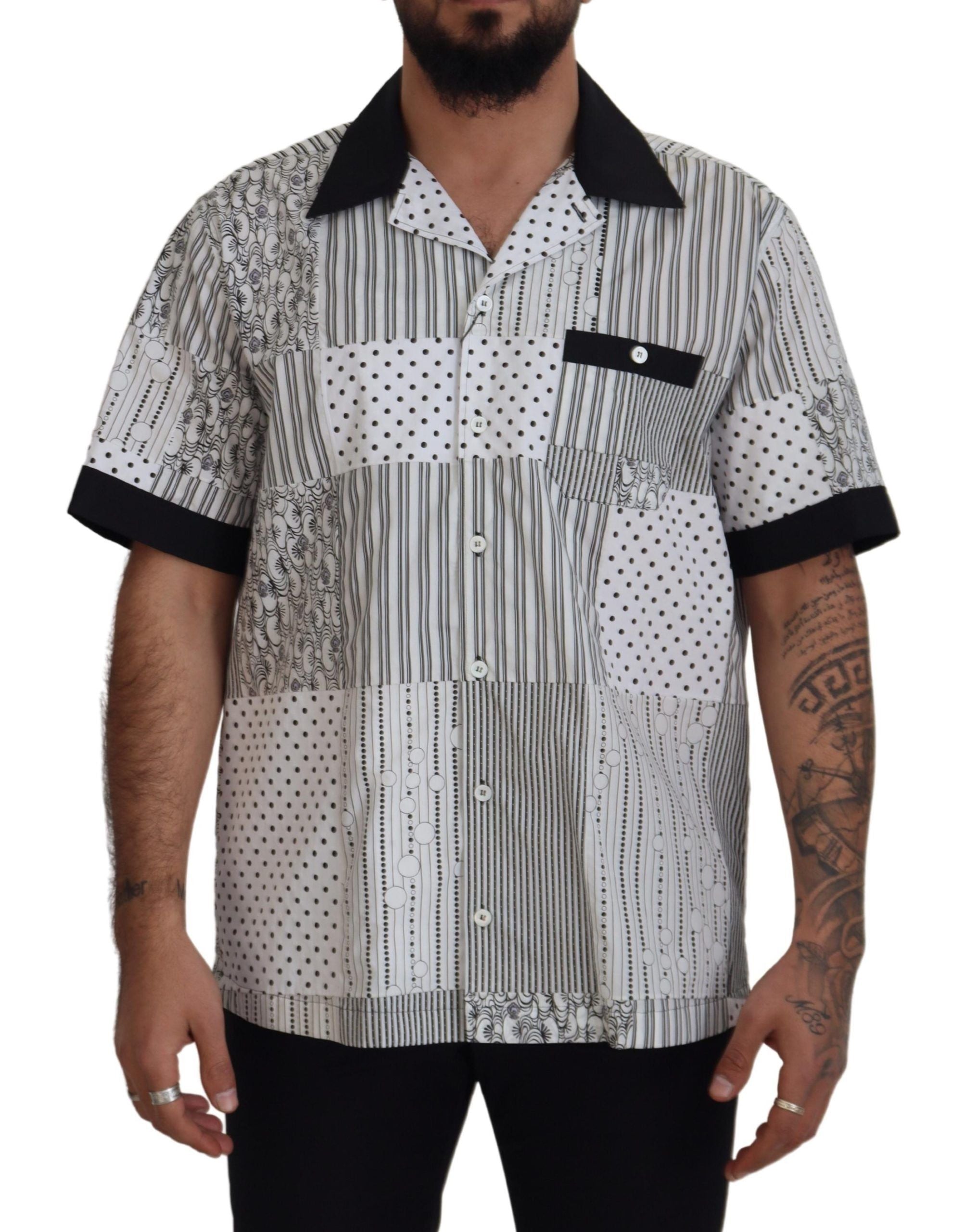 Dolce &amp; Gabbana White Black Patterned Button Down Shirt