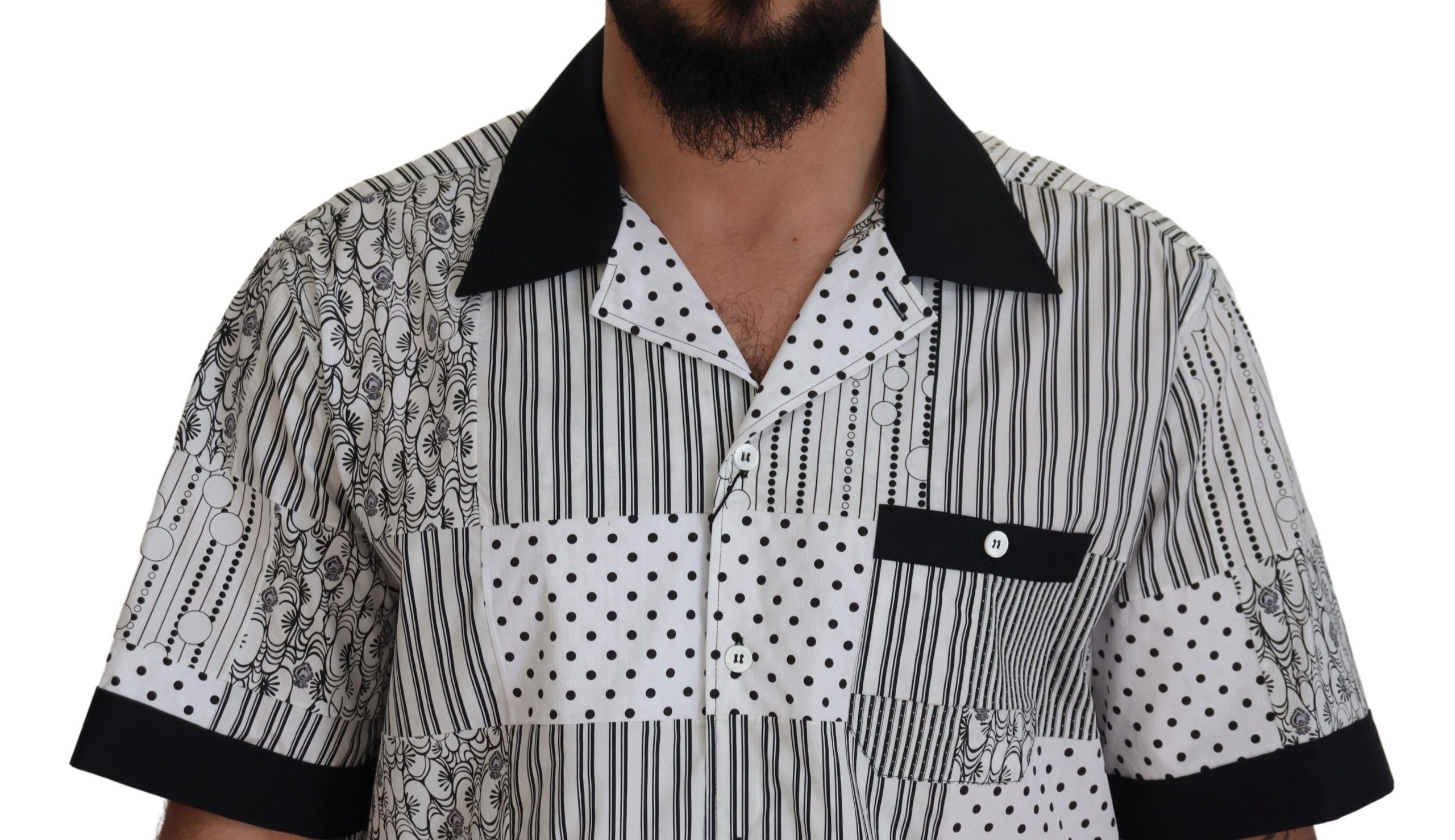 Dolce &amp; Gabbana White Black Patterned Button Down Shirt