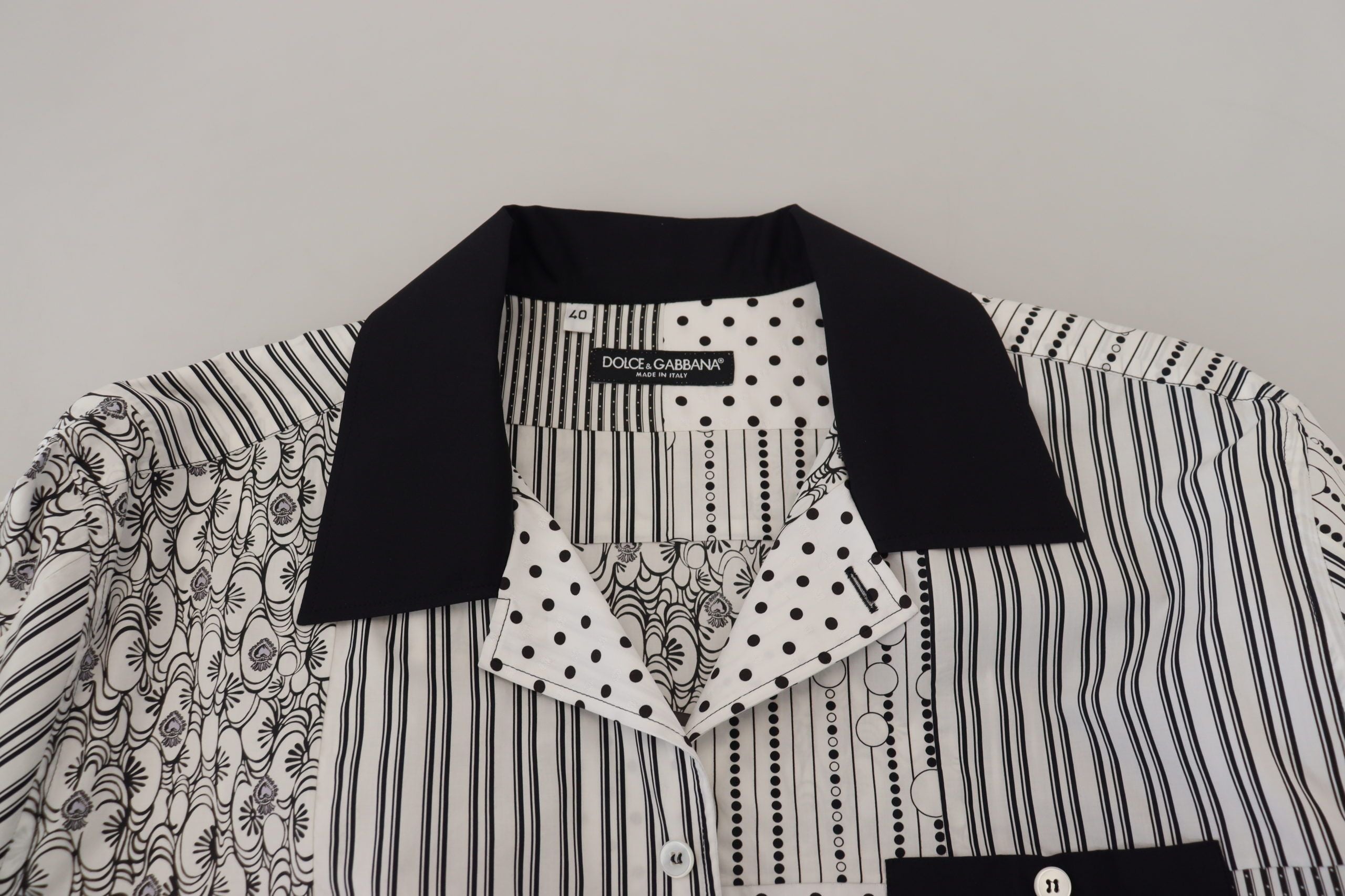 Dolce &amp; Gabbana White Black Patterned Button Down Shirt