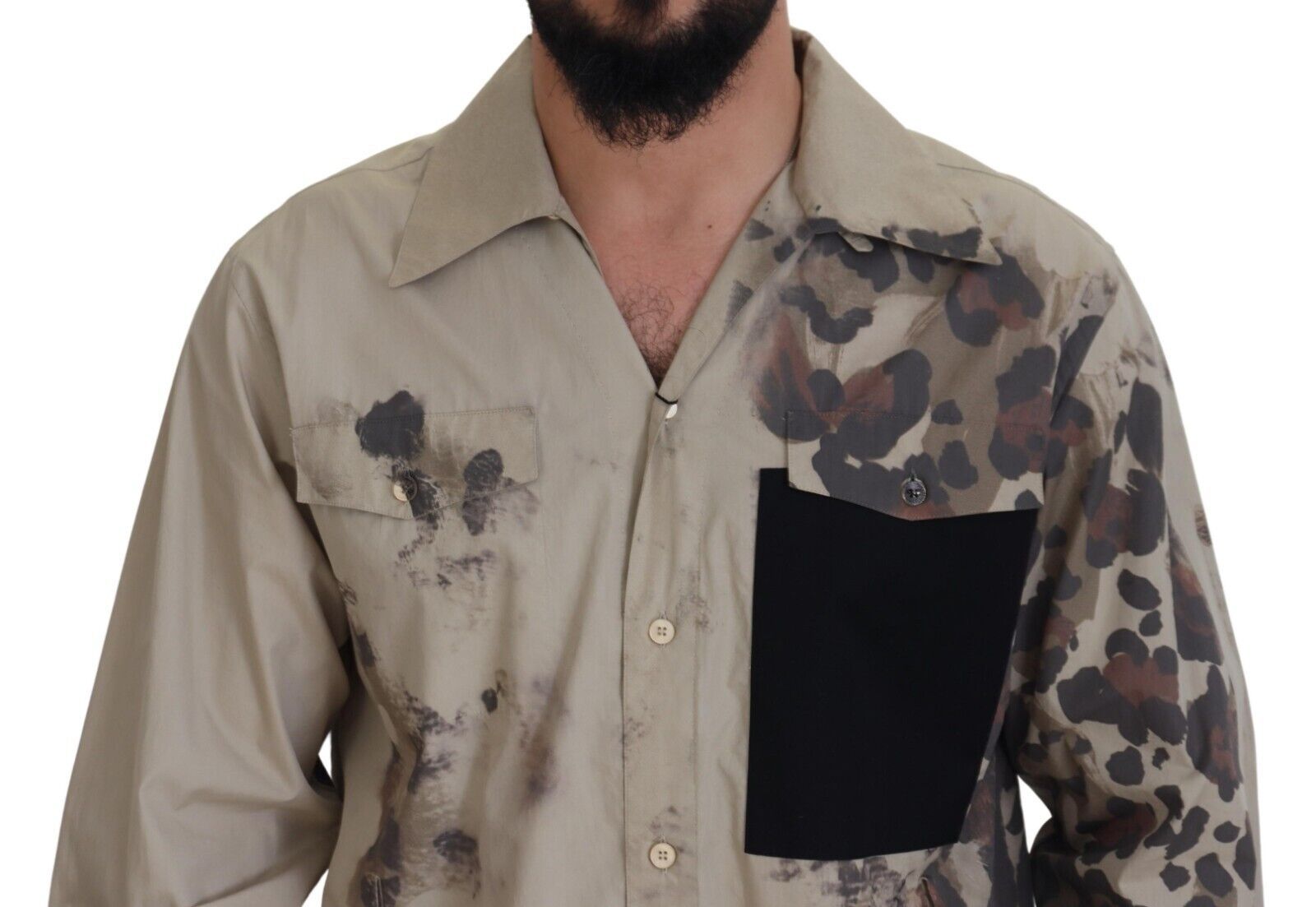 Dolce &amp; Gabbana beige camouflage cotton long-sleeved shirt