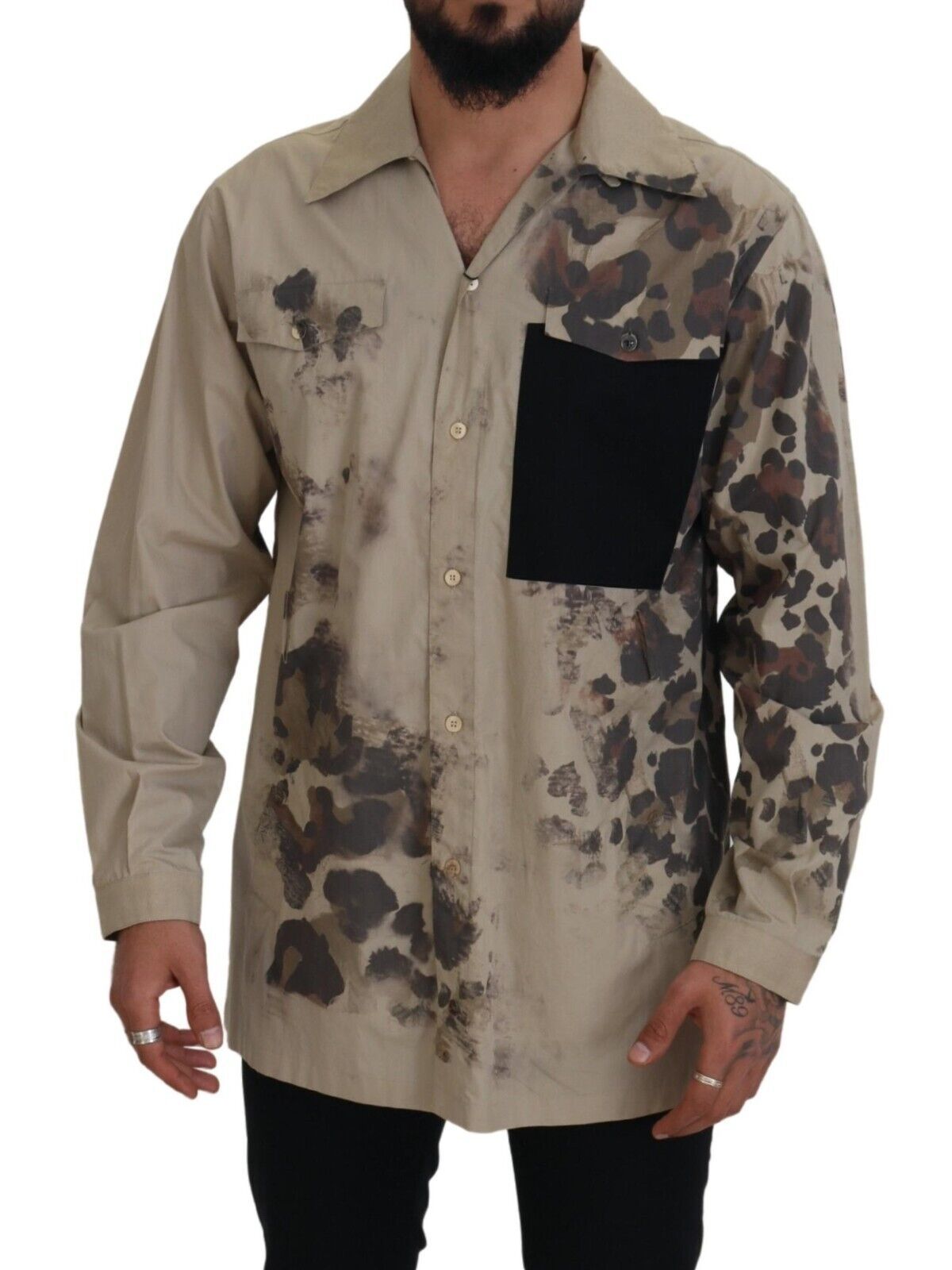Dolce &amp; Gabbana beige camouflage cotton long-sleeved shirt