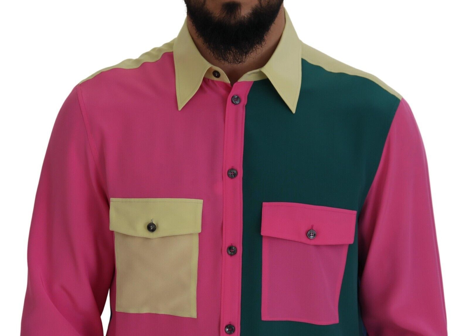 Dolce &amp; Gabbana Multicolor Patchwork Silk Button-Down Shirt
