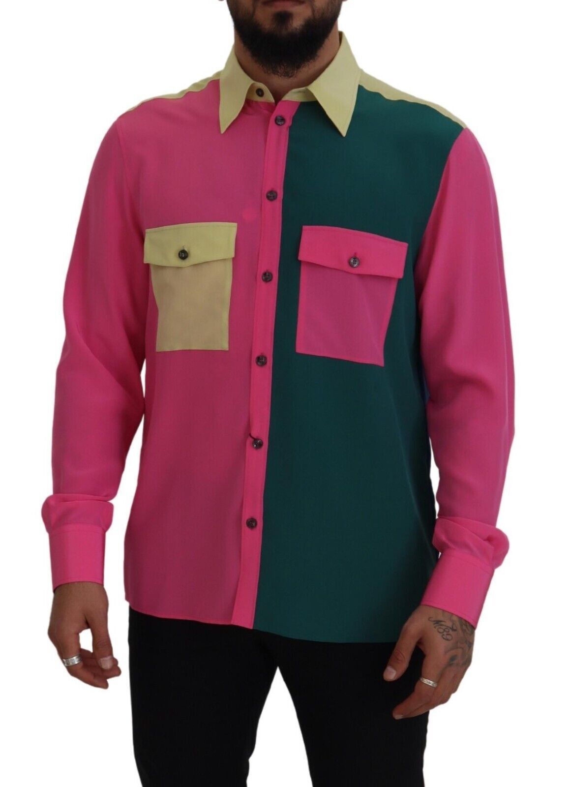 Dolce &amp; Gabbana Multicolor Patchwork Silk Button-Down Shirt