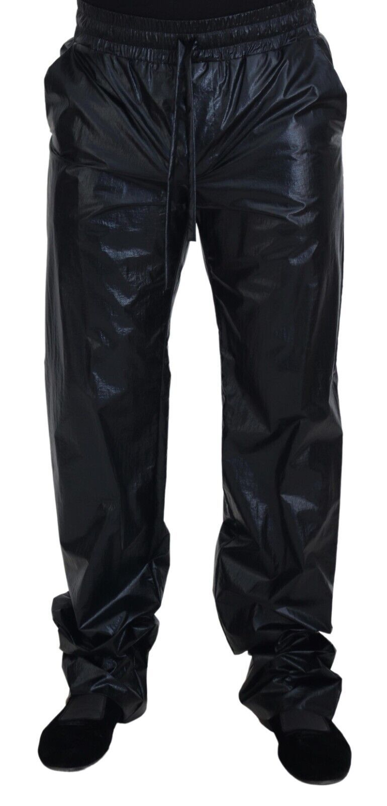 Dolce &amp; Gabbana Black Shiny Drawstring Nylon Pants