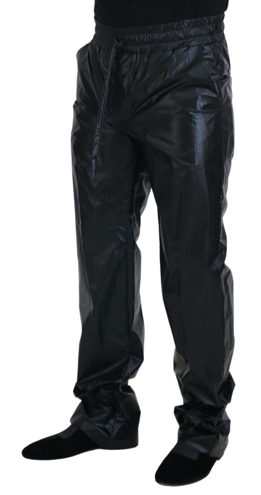 Dolce &amp; Gabbana Black Shiny Drawstring Nylon Pants