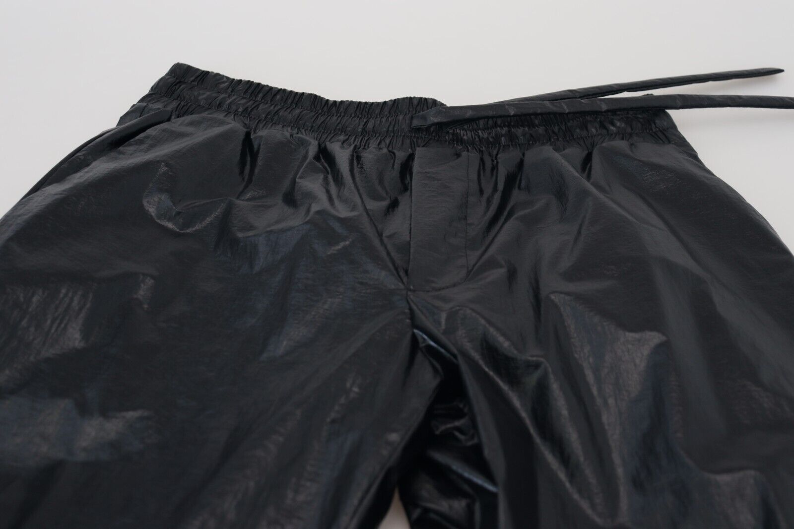 Dolce &amp; Gabbana Black Shiny Drawstring Nylon Pants