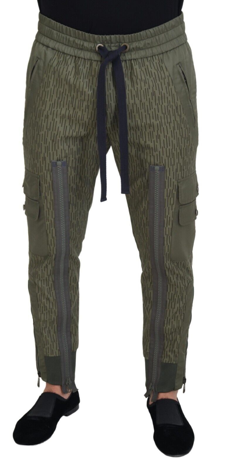 Dolce &amp; Gabbana Green Striped Cargo Pants with Zip Leg Men's Trousers