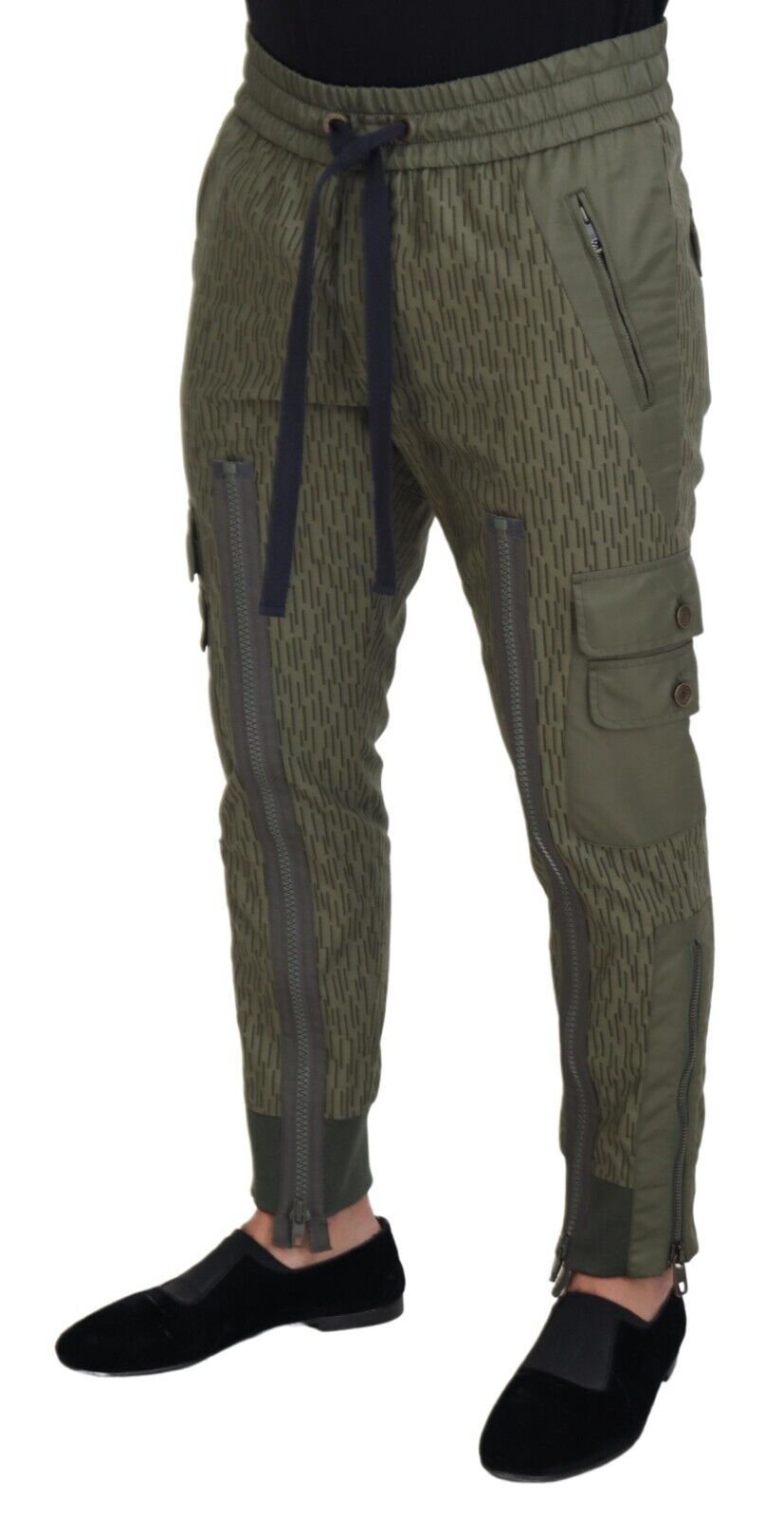 Dolce &amp; Gabbana Green Striped Cargo Pants with Zip Leg Men's Trousers