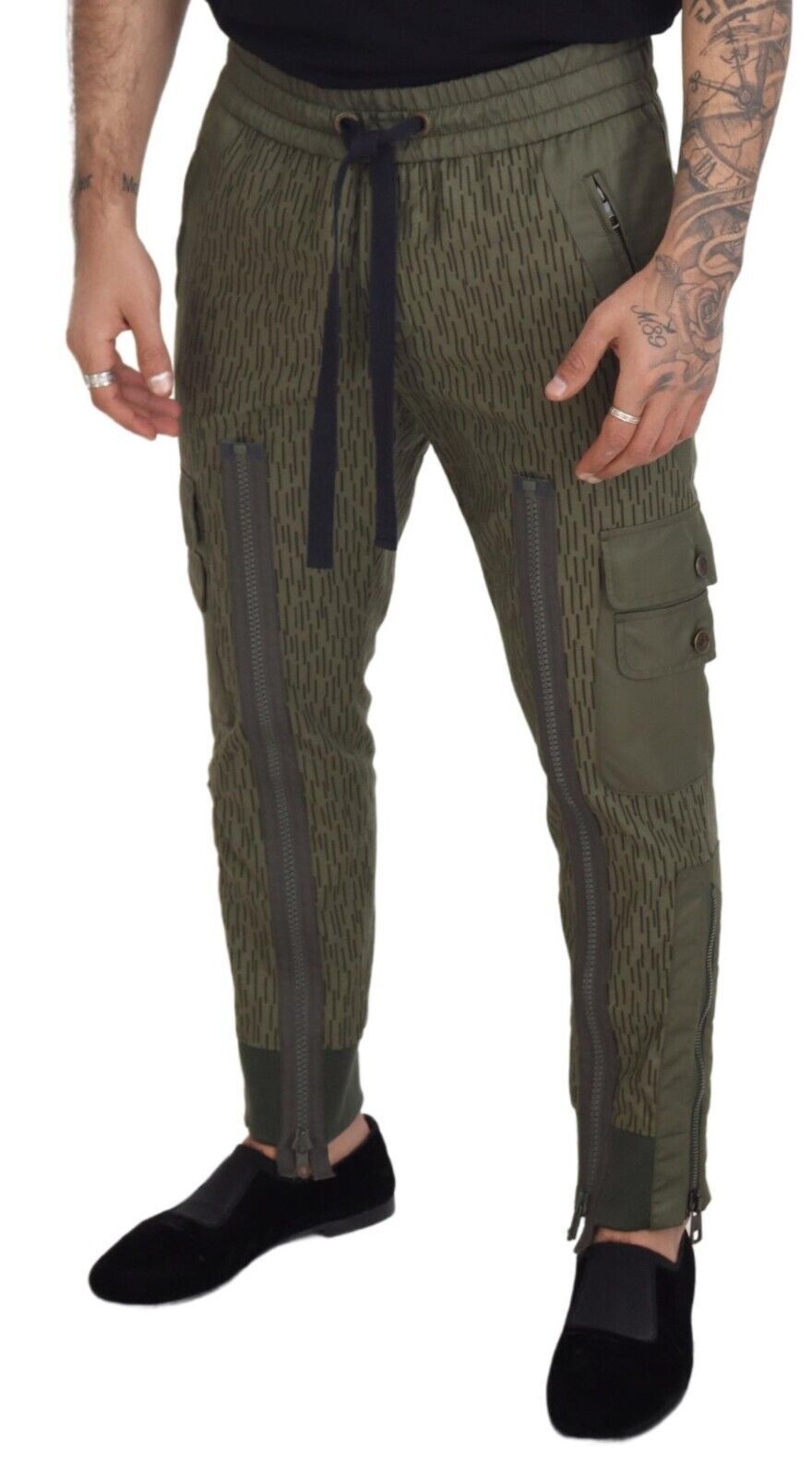 Dolce &amp; Gabbana Green Striped Cargo Pants with Zip Leg Men's Trousers