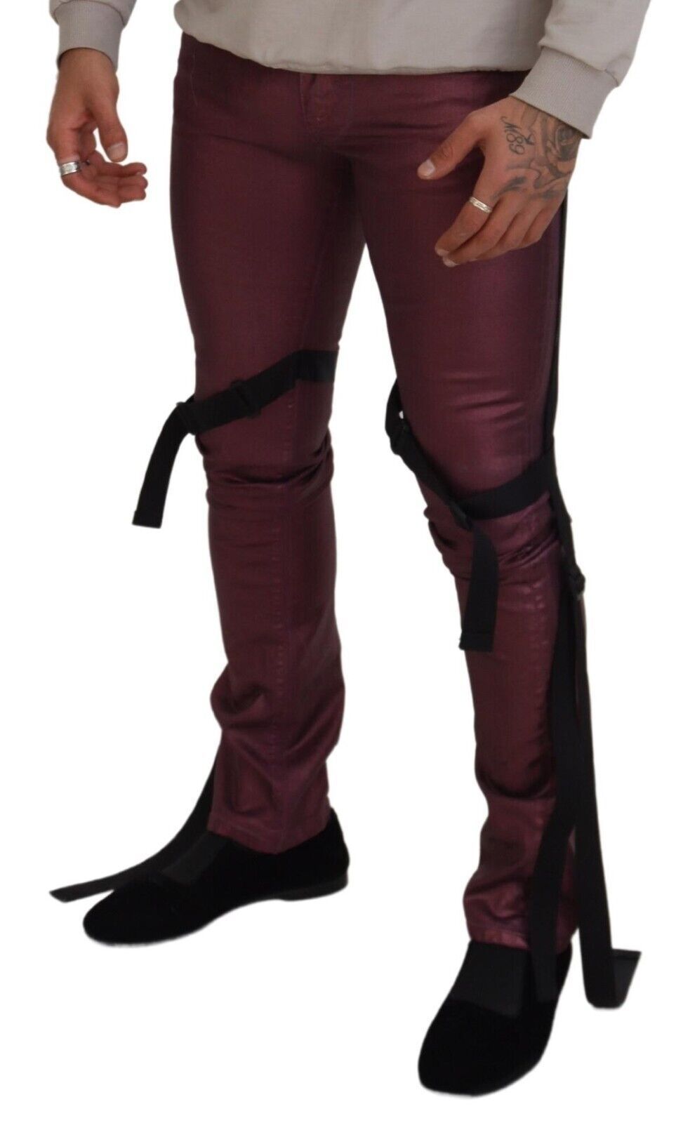 Dolce &amp; Gabbana Magenta Cotton Men Casual Harness Denim Jeans