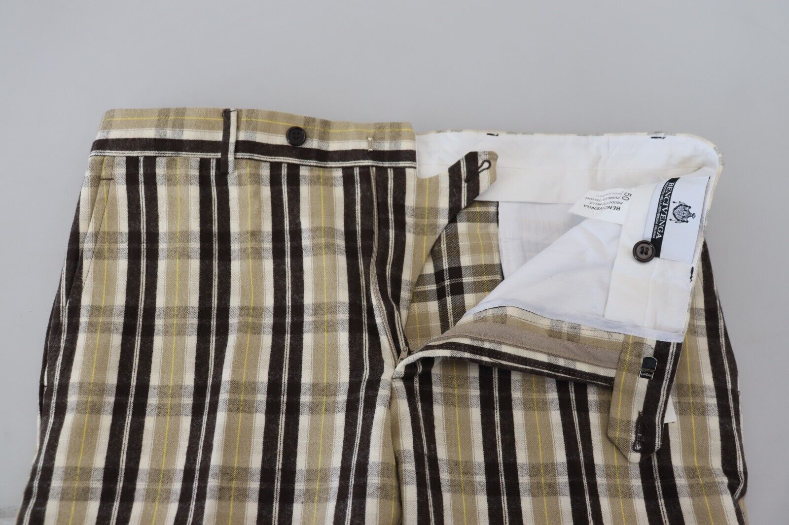 BENCIVENGA Çok Renkli Kareli Pamuklu Düz Kesim Erkek Pantolonu