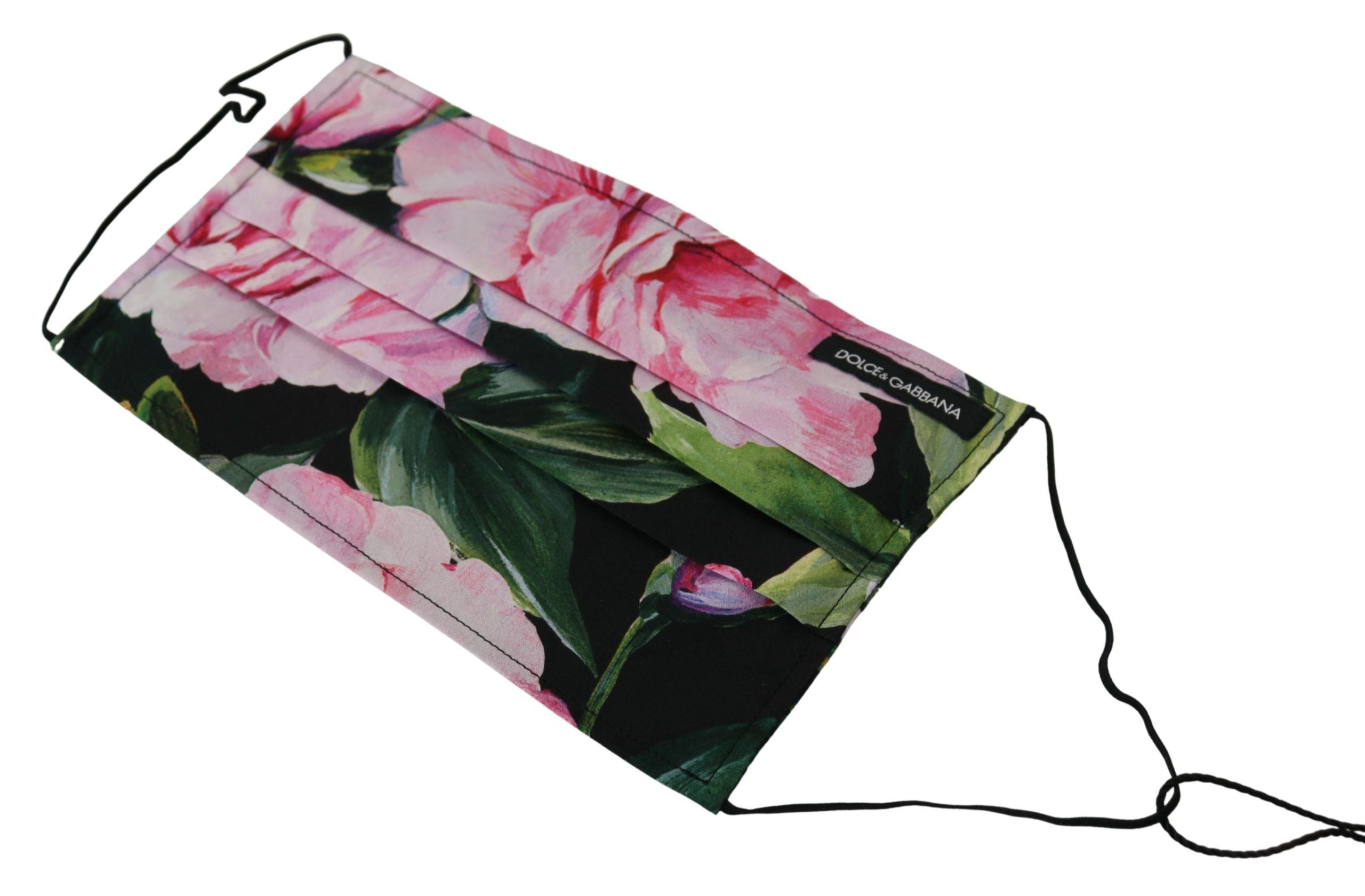 Dolce & Gabbana Schwarze florale plissierte elastische Ohrenschlaufe Gesichtsmaske