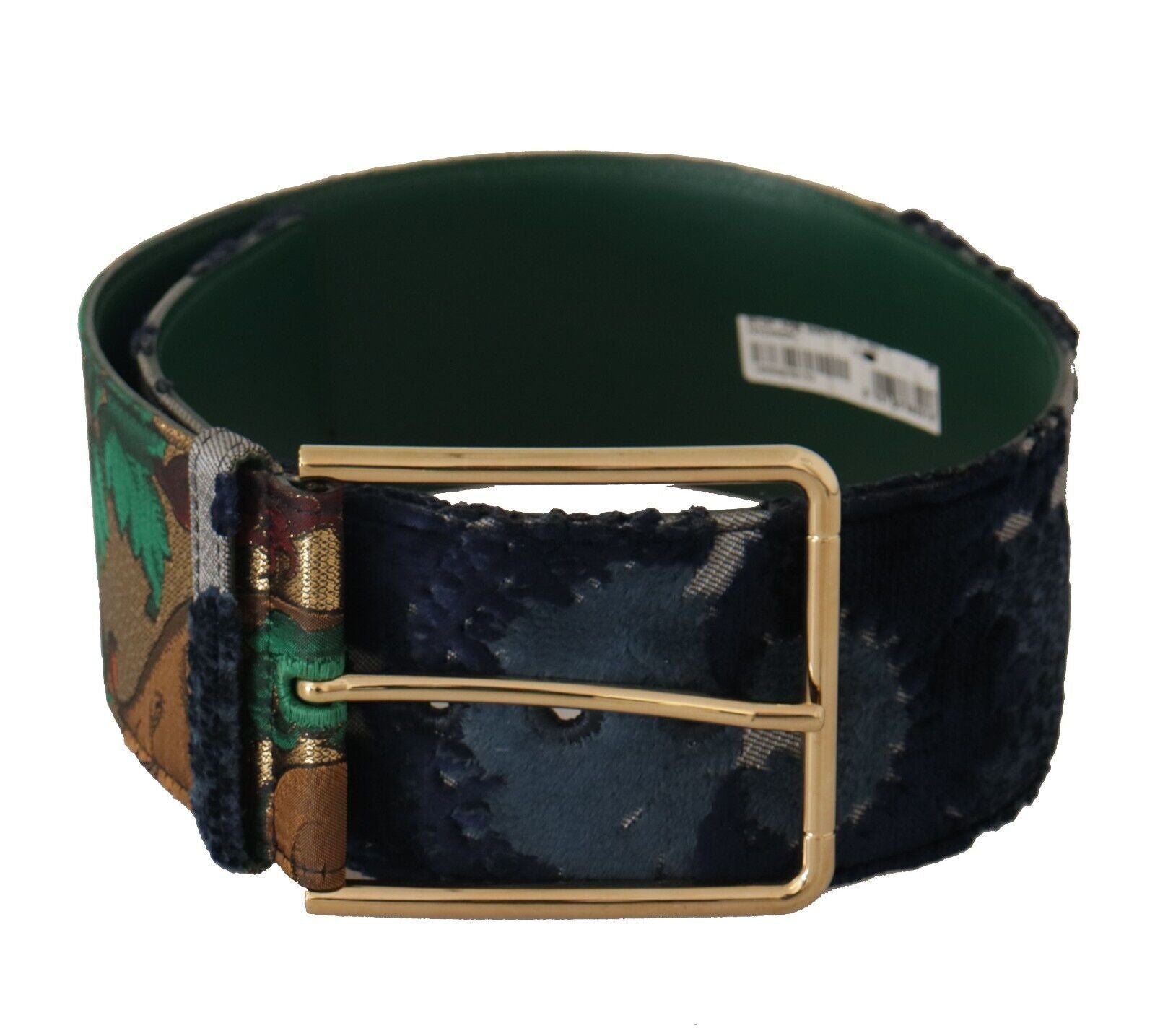 Dolce &amp; Gabbana Green Jacquard Embroidered Leather Gold Metal Belt
