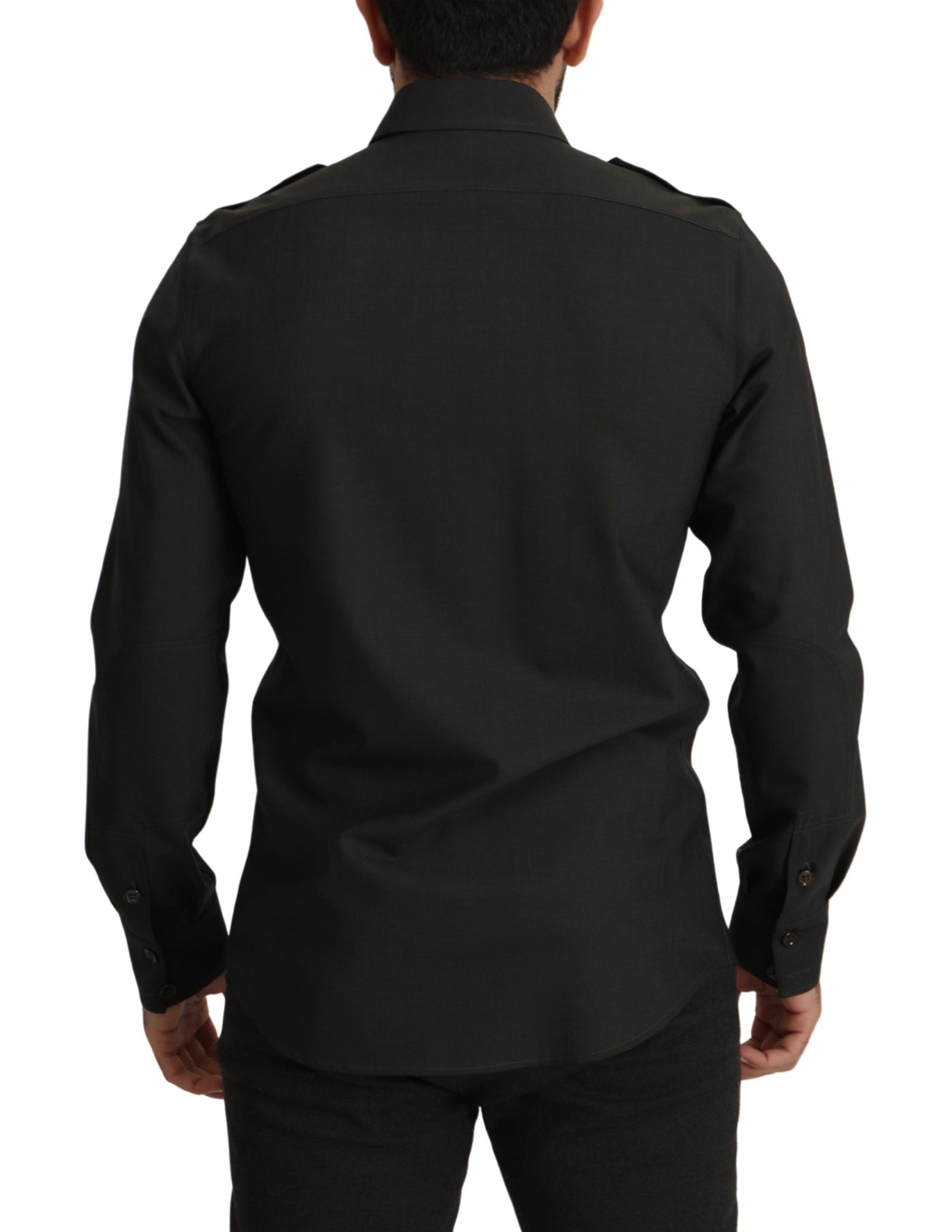 Dolce &amp; Gabbana Dark Green Cotton Slim Fit Casual Men's Shirt