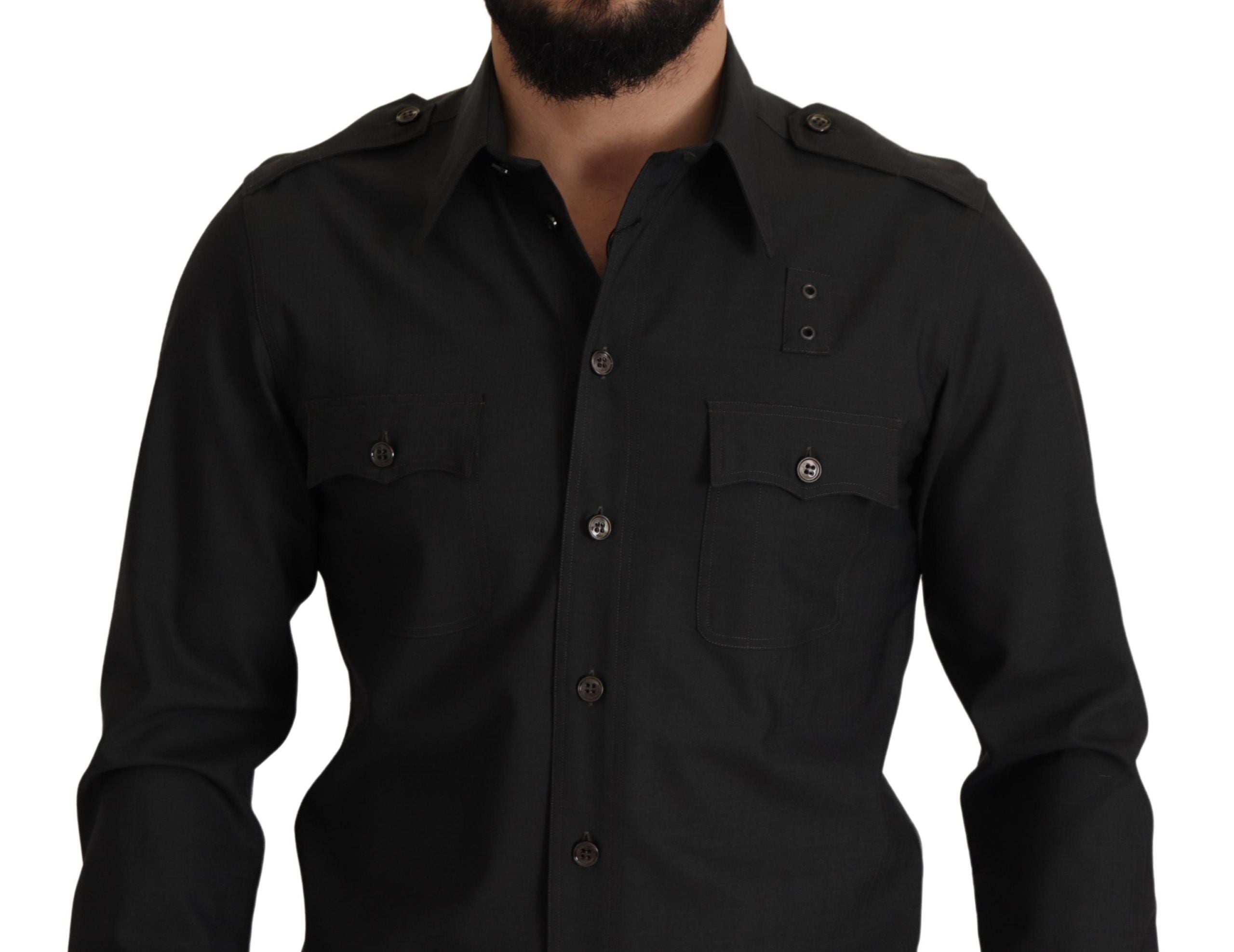 Dolce &amp; Gabbana Dark Green Cotton Slim Fit Casual Men's Shirt
