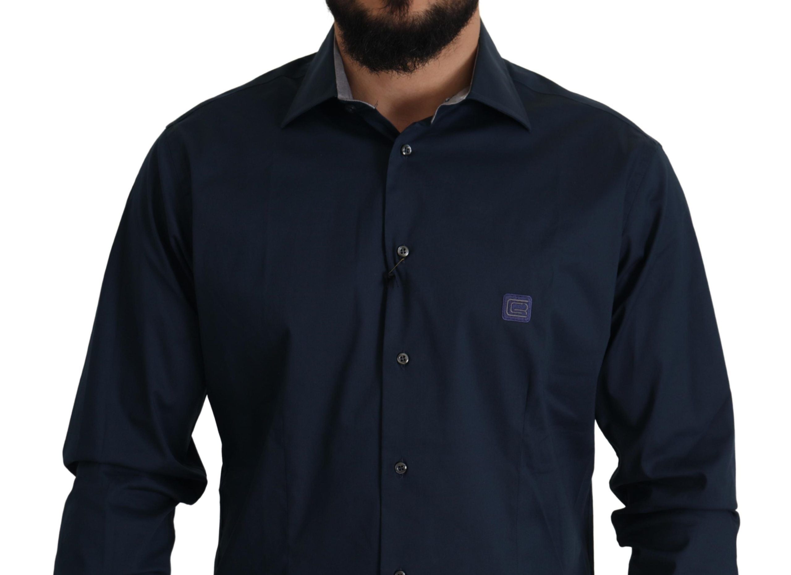 Roberto Cavalli Navy Blue Cotton Formal Shirt