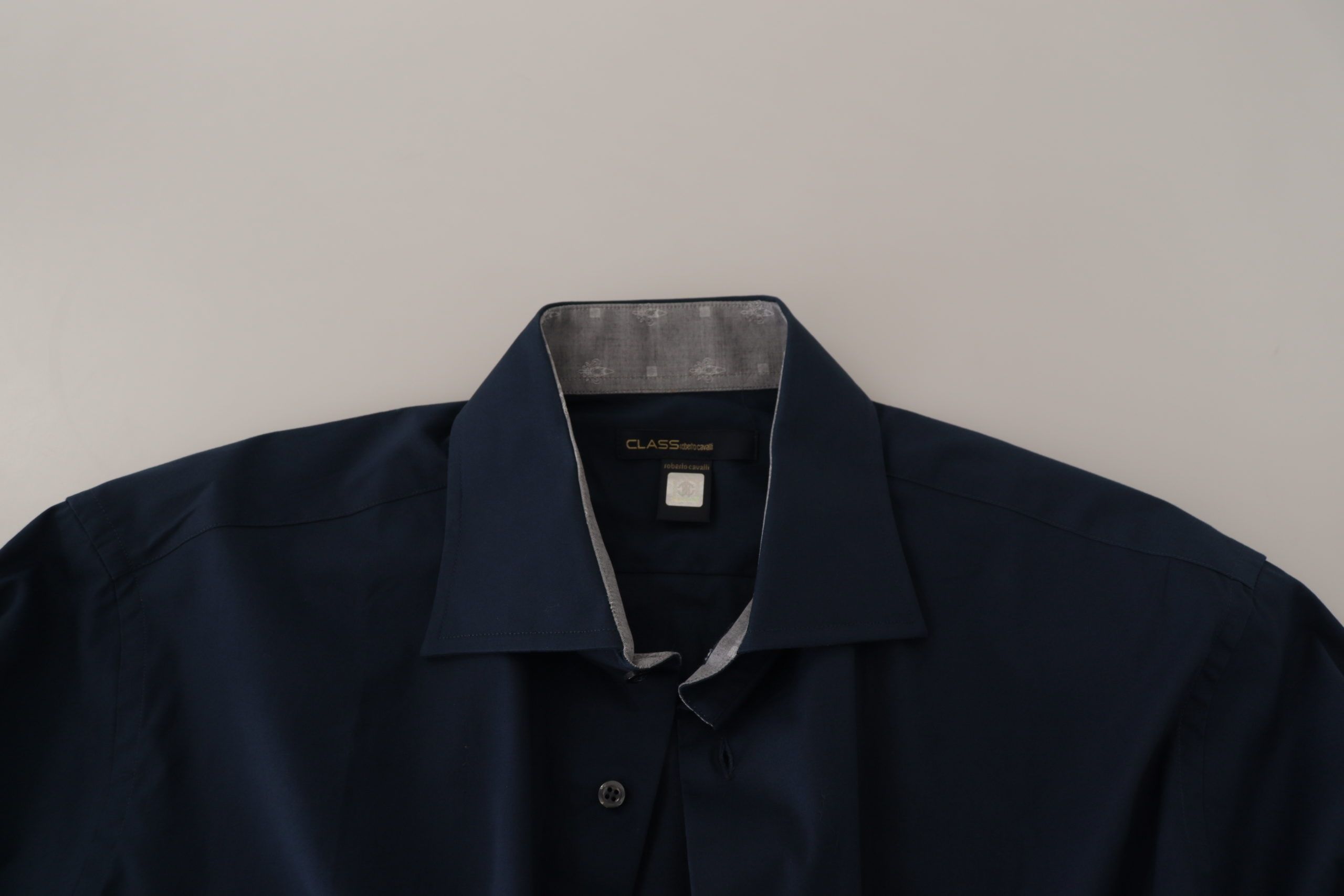 Roberto Cavalli Navy Blue Cotton Formal Shirt