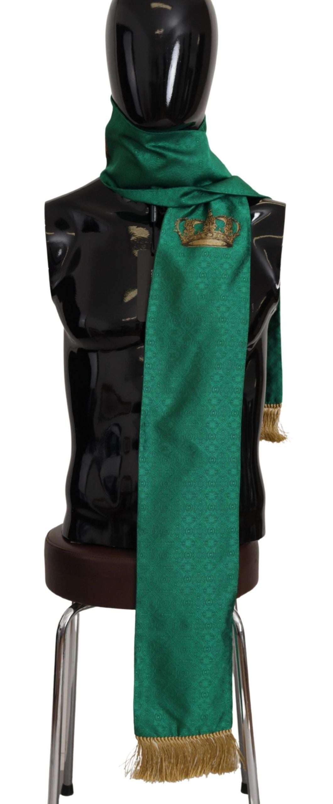 Dolce &amp; Gabbana Yeşil Taç İşlemeli Eşarp Püskül Karışımı İpek
