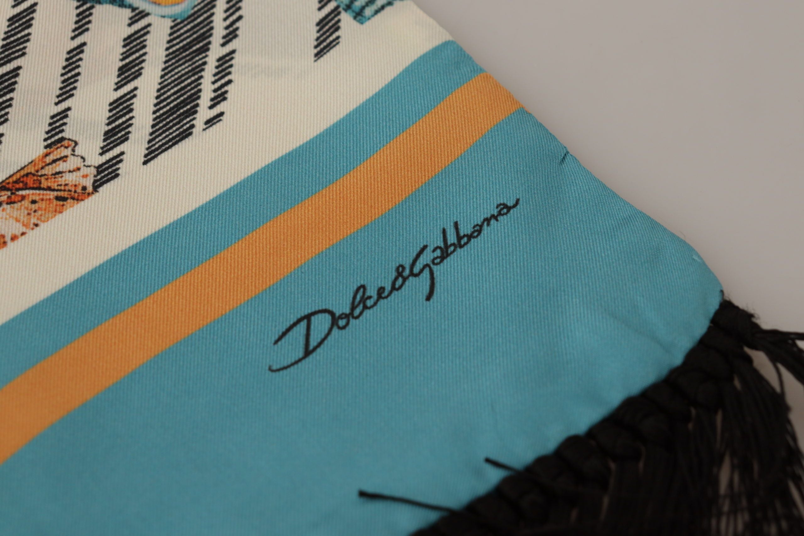 Dolce & Gabbana Multicolor Muscheln DG Print Seidenschal Fransenschal