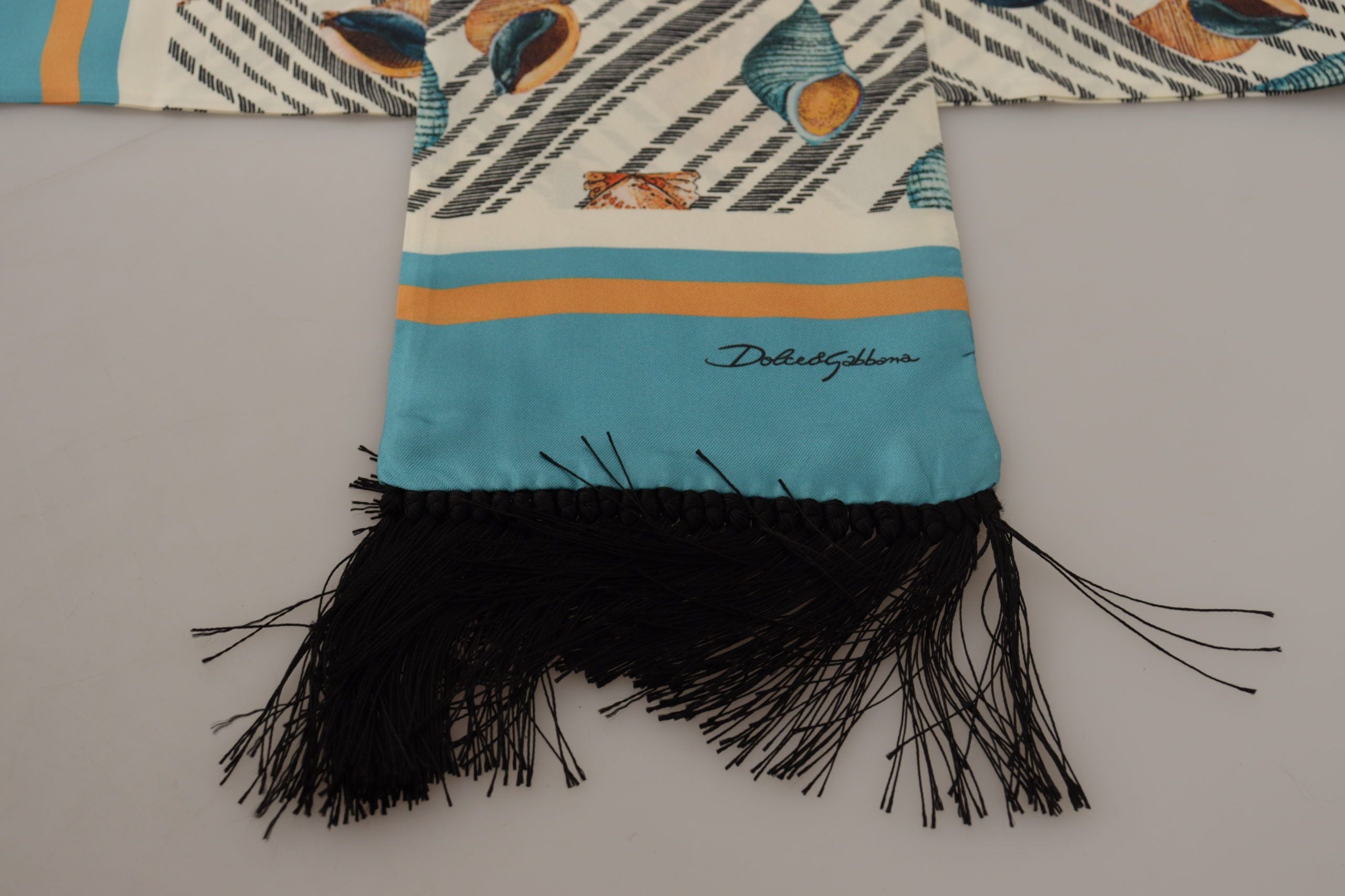 Dolce & Gabbana Multicolor Muscheln DG Print Seidenschal Fransenschal