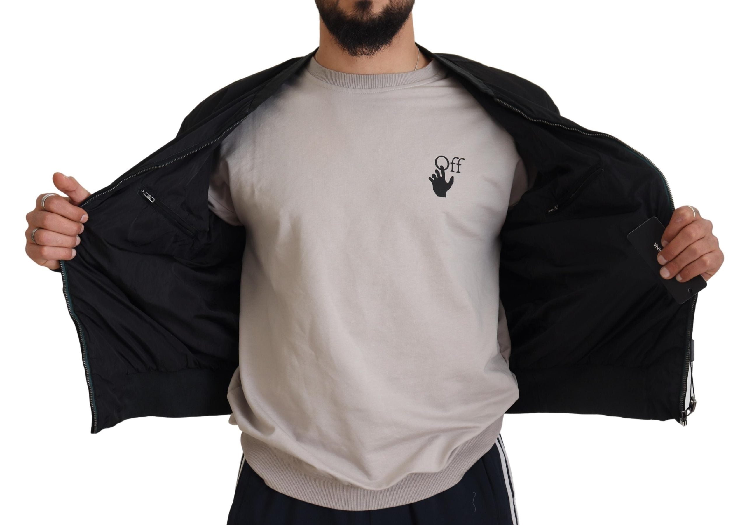 Dolce & Gabbana Schwarze Nylon-Logo-Bomberjacke mit Reißverschluss