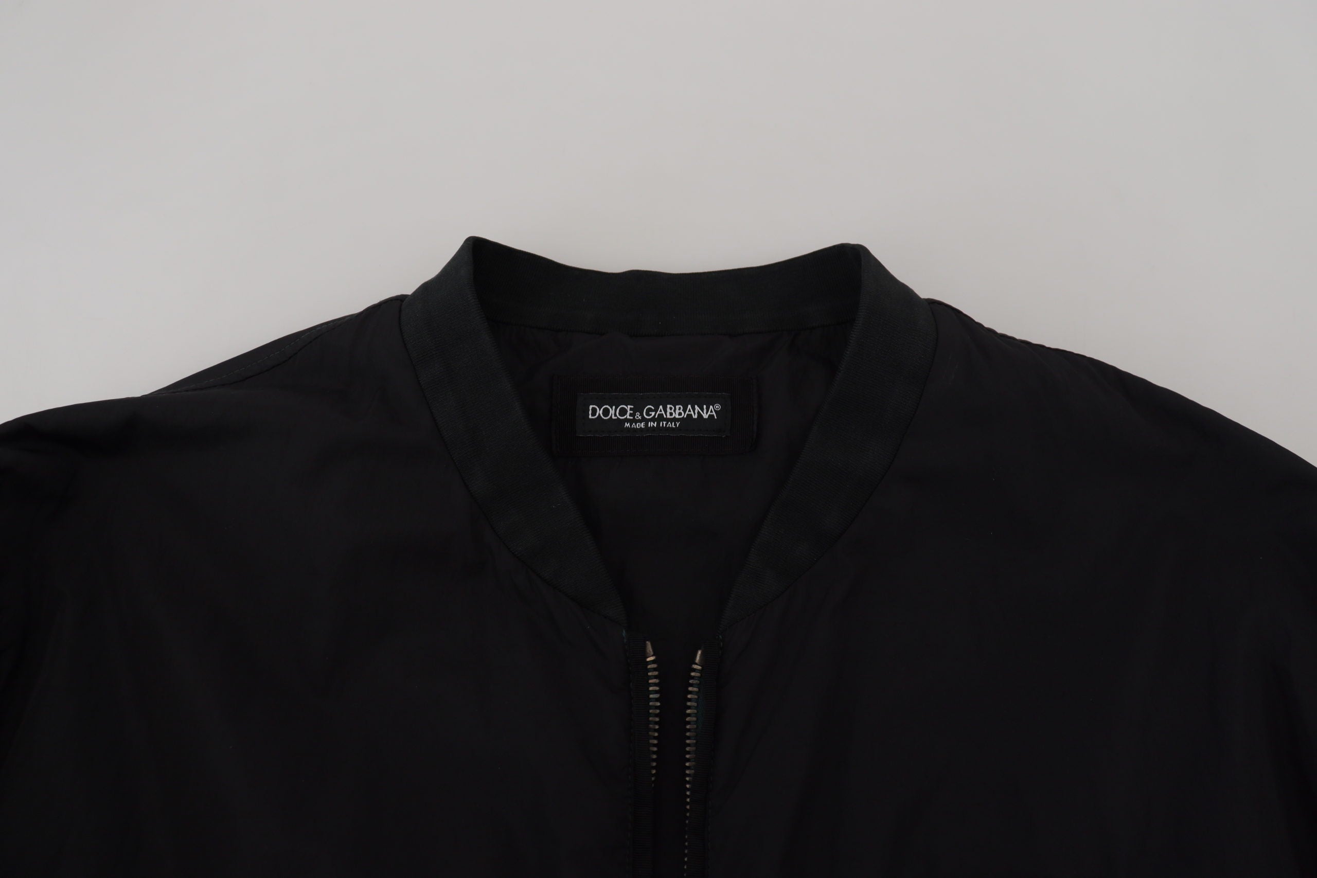Dolce & Gabbana Schwarze Nylon-Logo-Bomberjacke mit Reißverschluss