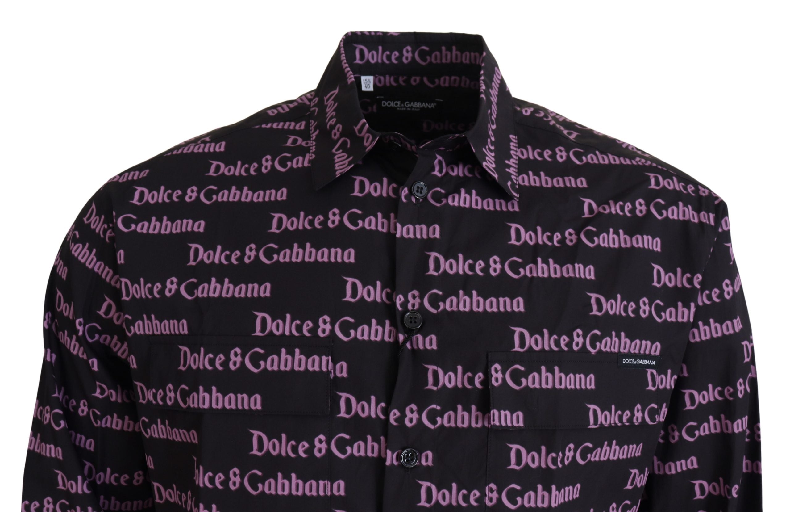 Dolce &amp; Gabbana Black Purple Logo Slim Dress Formal Shirt