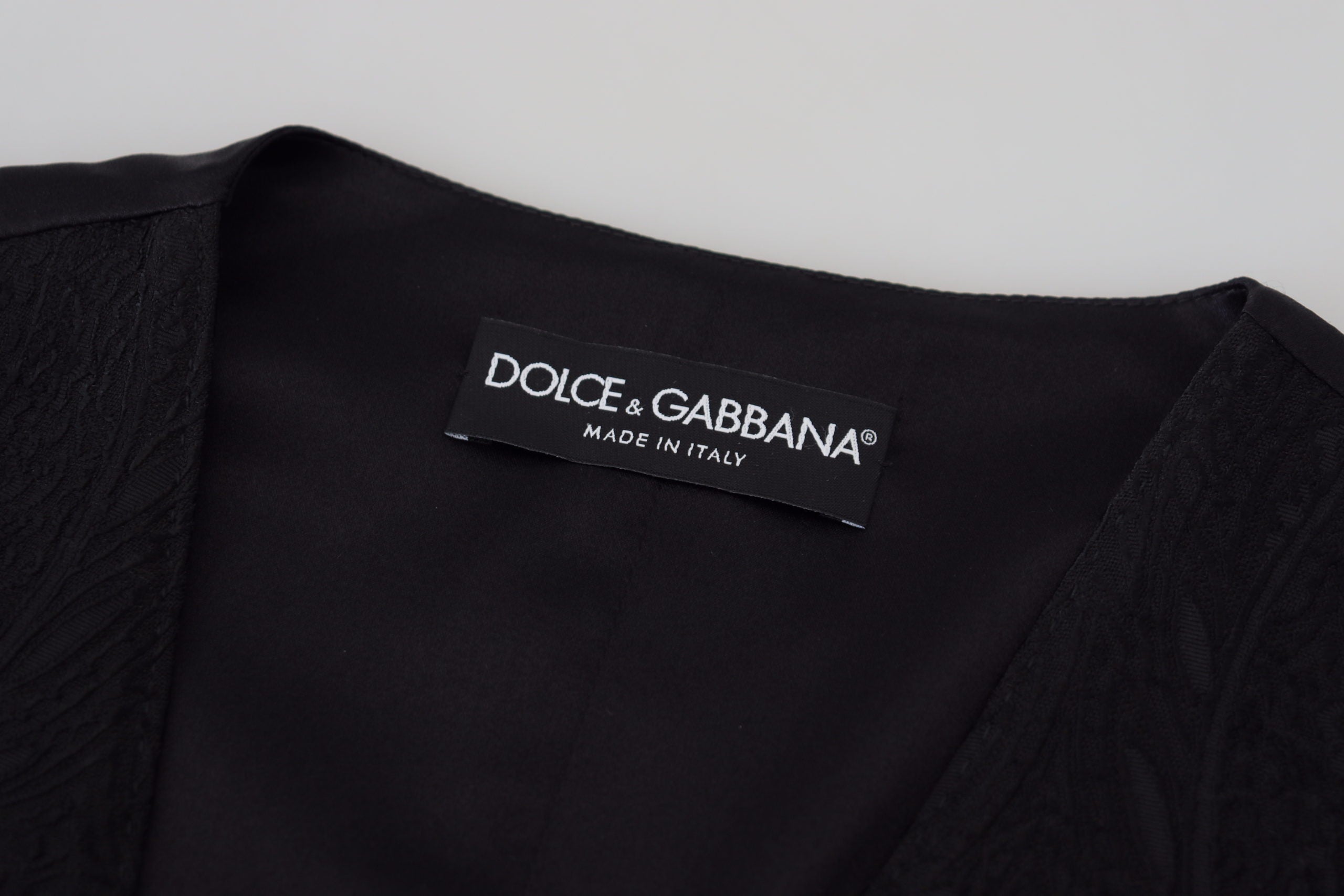 Dolce & Gabbana Schwarzer Brokat Button Down Ärmellose Weste