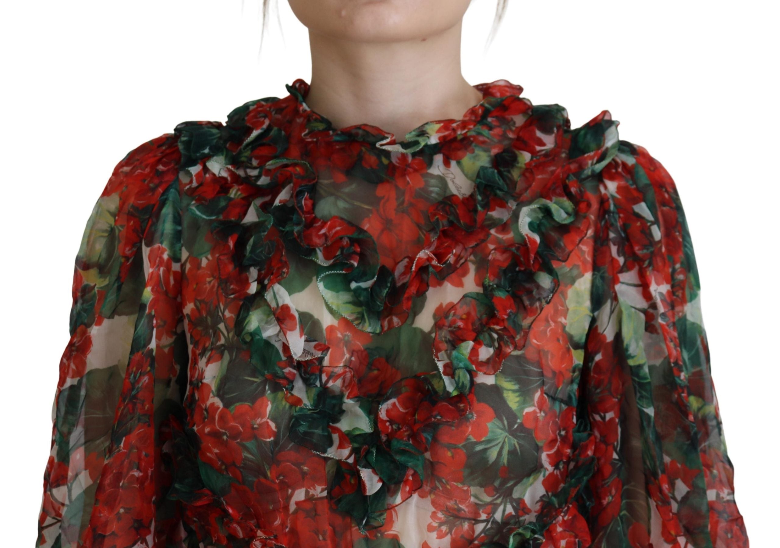 Dolce & Gabbana Multicolor Geranium A-Linie Knielanges Kleid