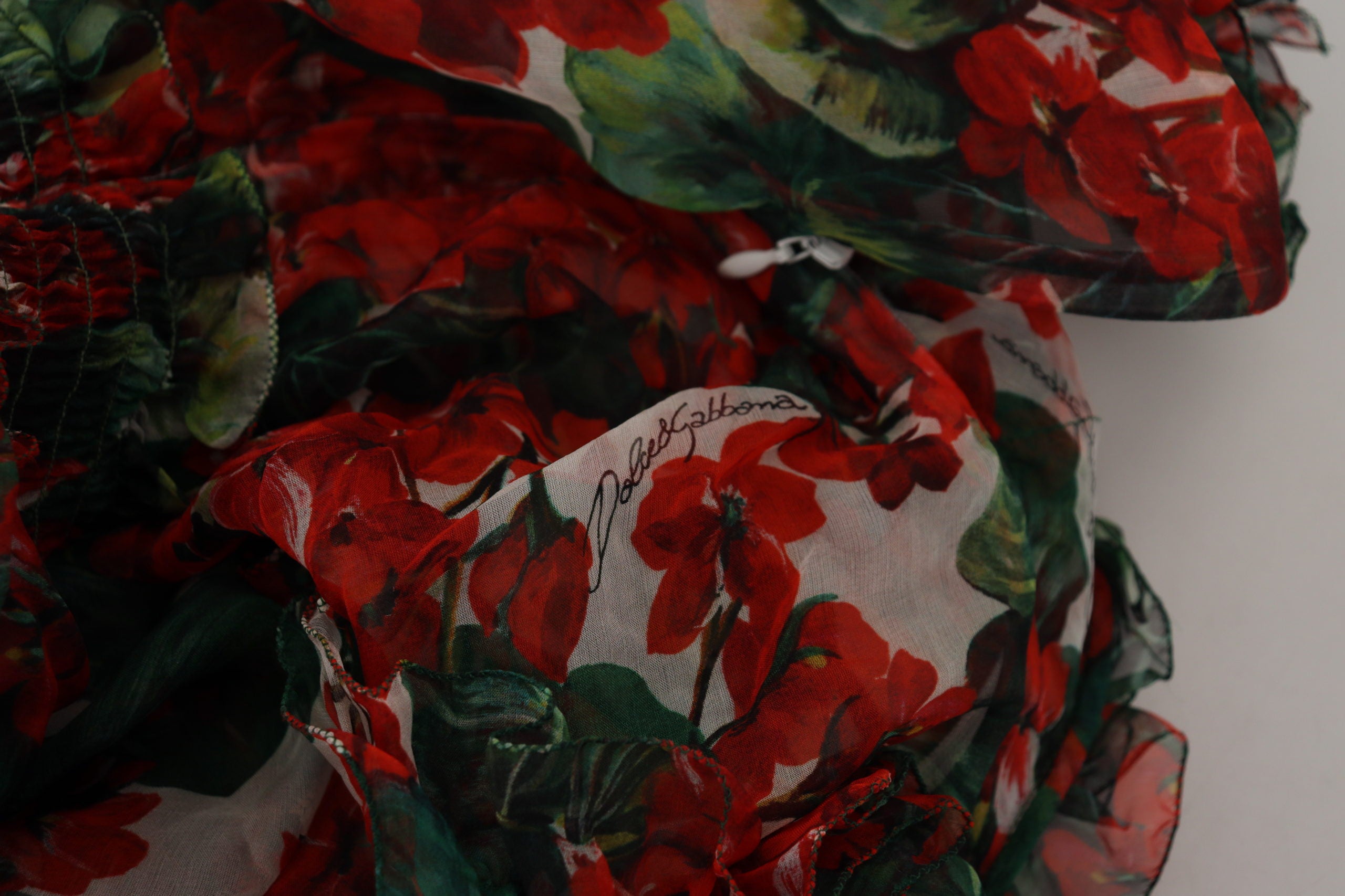 Dolce & Gabbana Multicolor Geranium A-Linie Knielanges Kleid