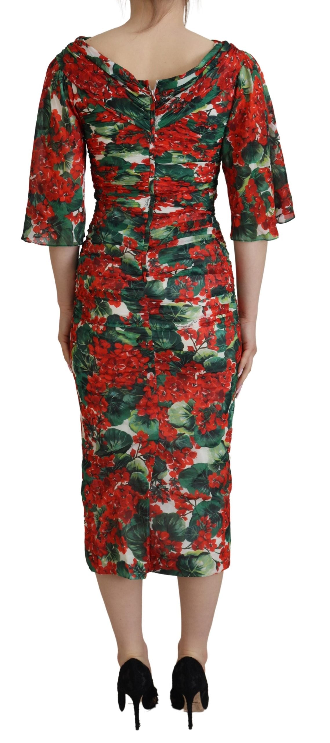 Dolce & Gabbana Multicolor Geranium Seidenmantel Midikleid