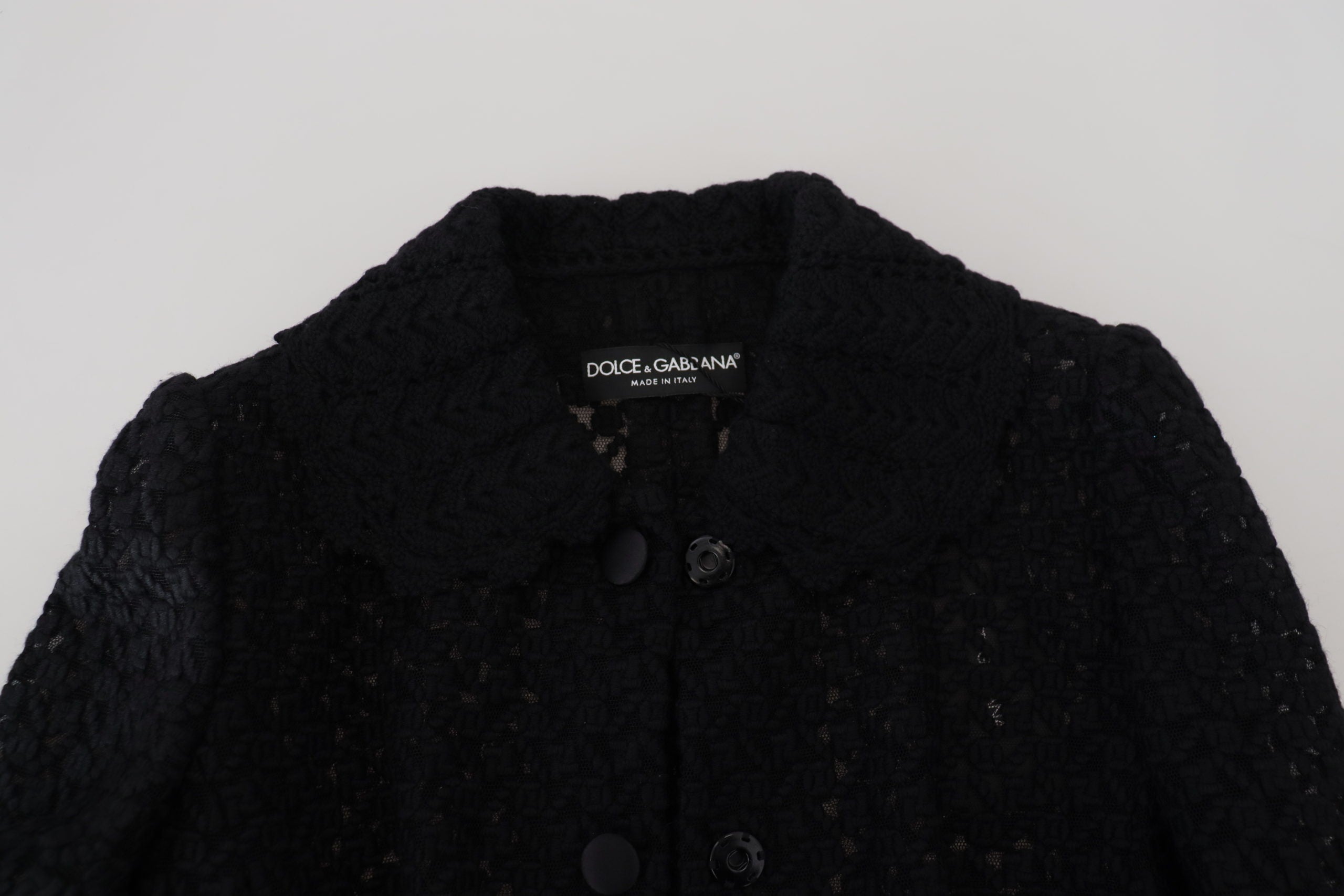 Dolce & Gabbana Schwarze Jacke mit gestricktem Knopfkragen aus Wolle